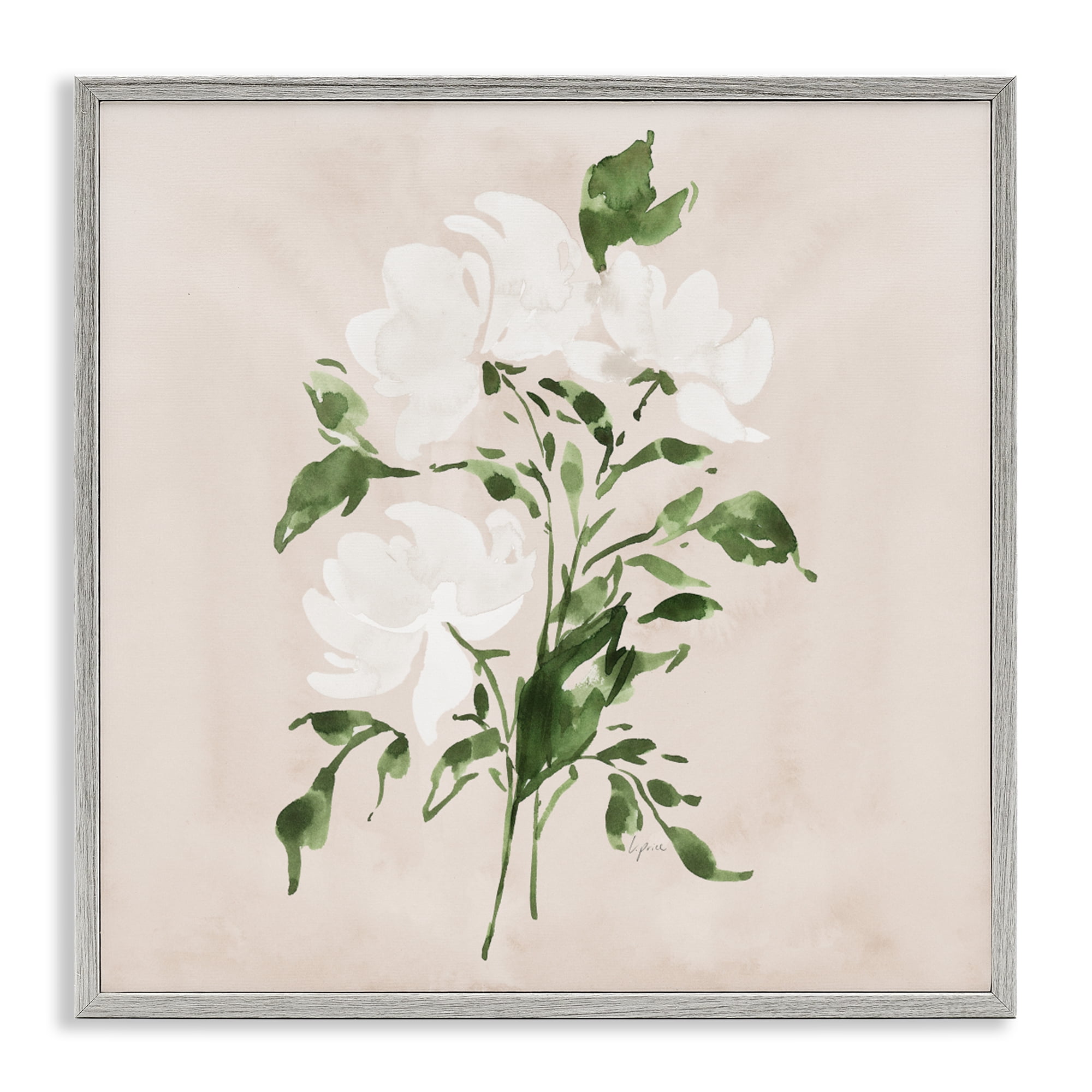 Stupell Industries White On Tan Blossom Gray Framed Giclee Art, design by Lucille Price