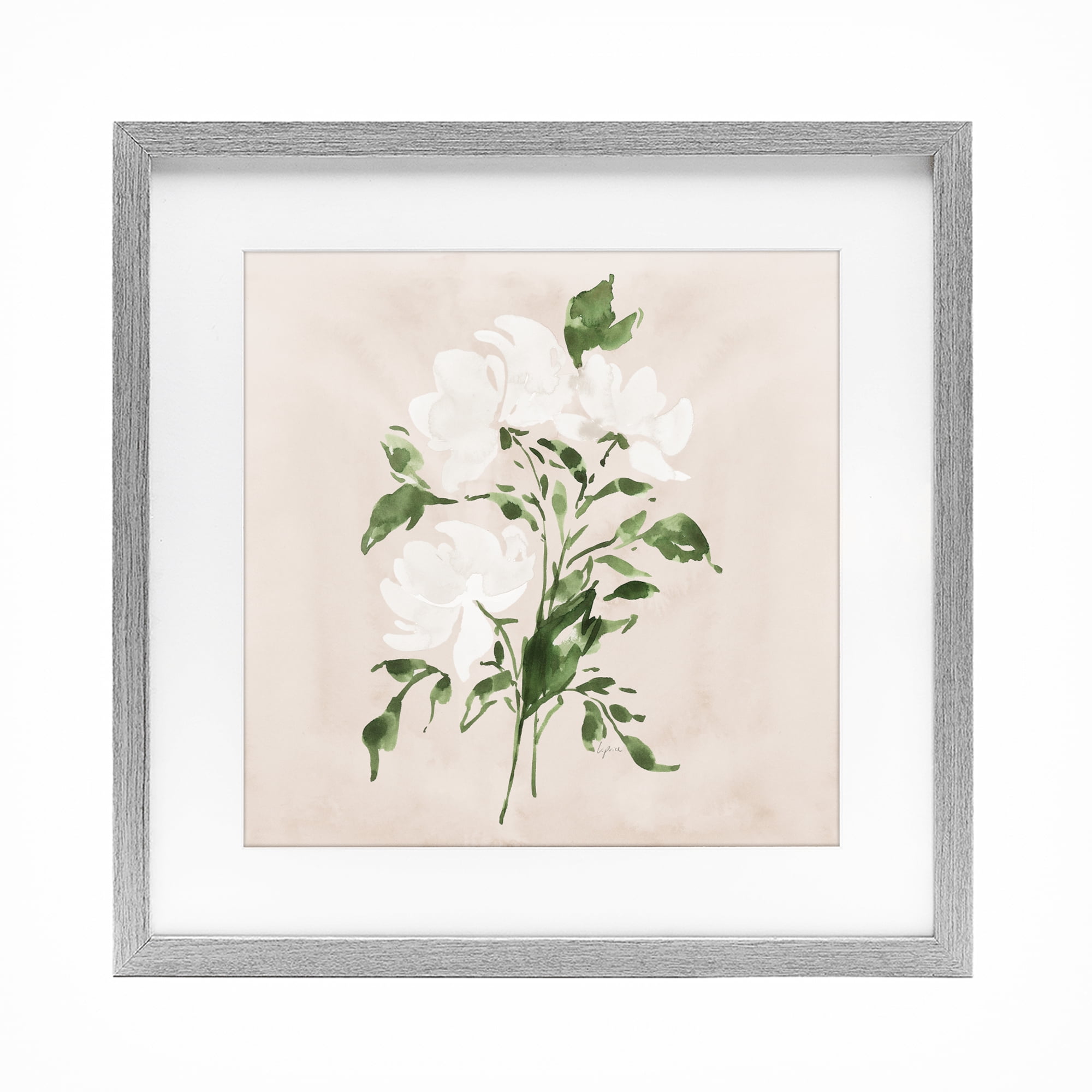 Stupell Industries White On Tan Blossom Gray Framed Print Under Glass, design by Lucille Price