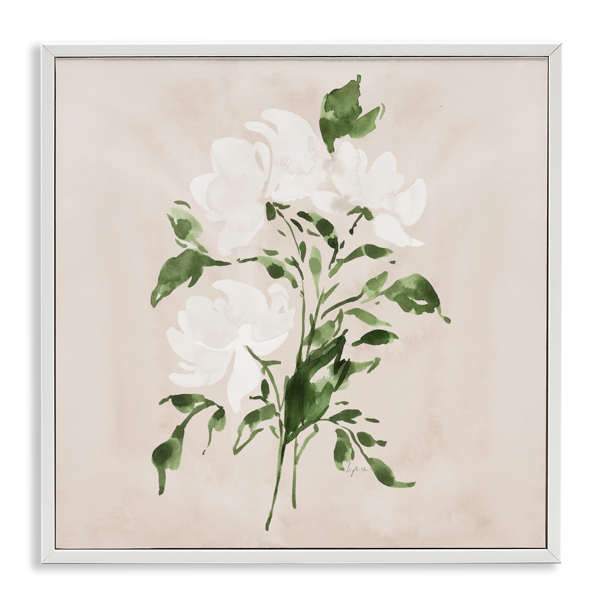 Stupell Industries White On Tan Blossom White Framed Giclee Art, design by Lucille Price