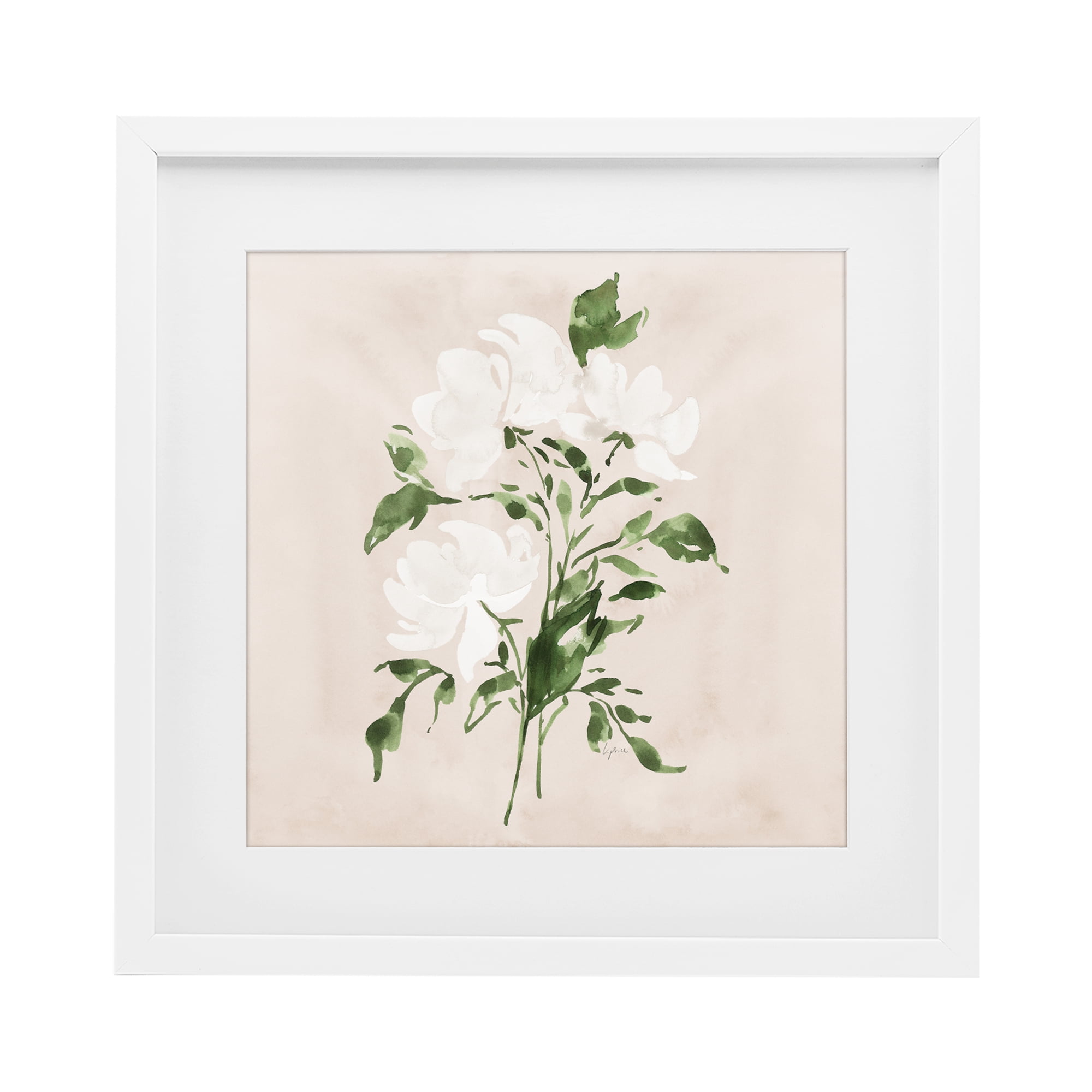 Stupell Industries White On Tan Blossom White Framed Print Under Glass, design by Lucille Price