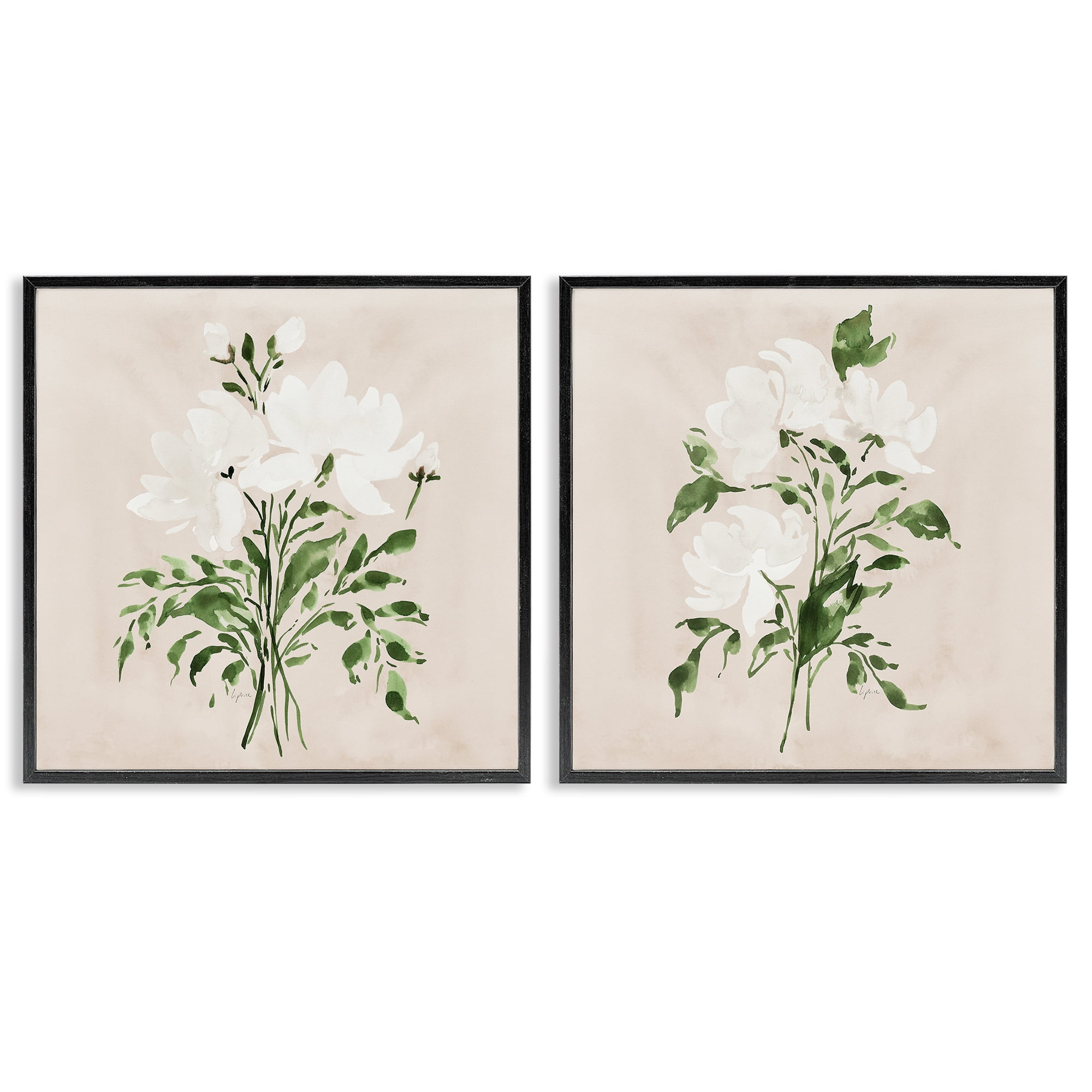 Stupell Industries White On Tan Botanicals 2 Piece Black Framed Giclee Art Set, design by Lucille Price