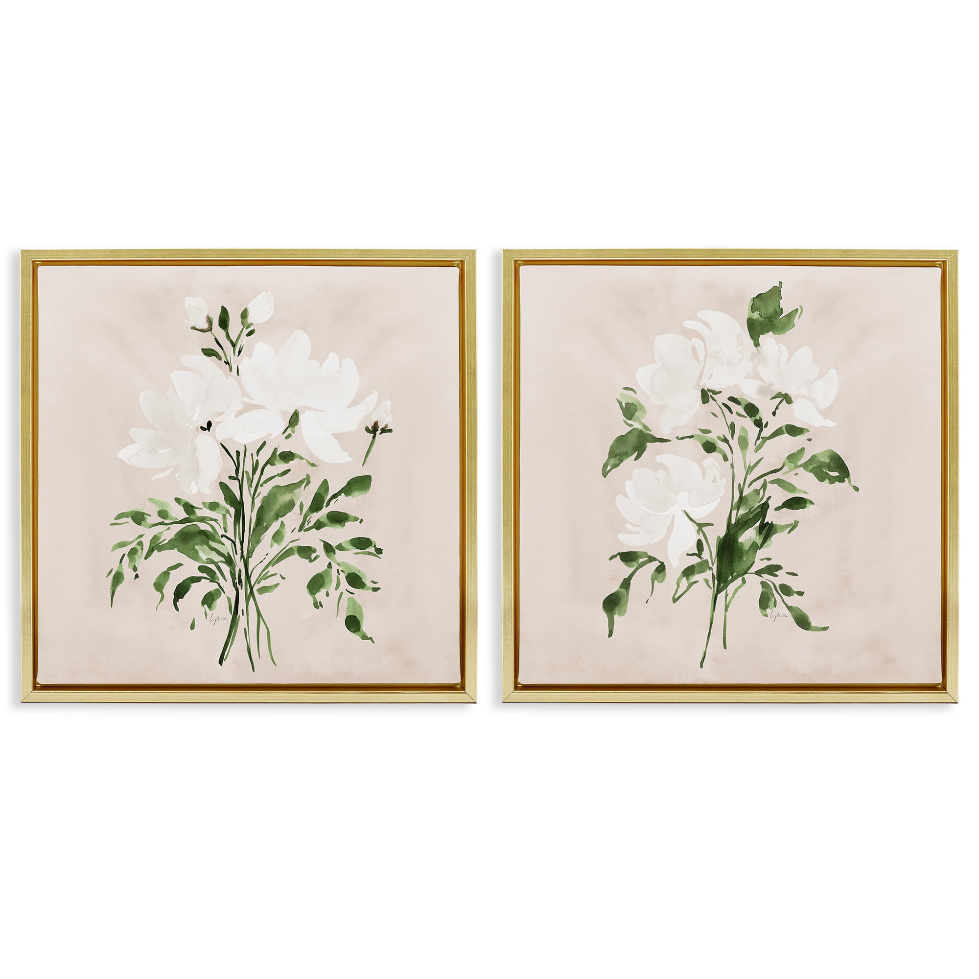 Stupell Industries White On Tan Botanicals 2 Piece Gold Framed Floater Canvas Set, design by Lucille Price
