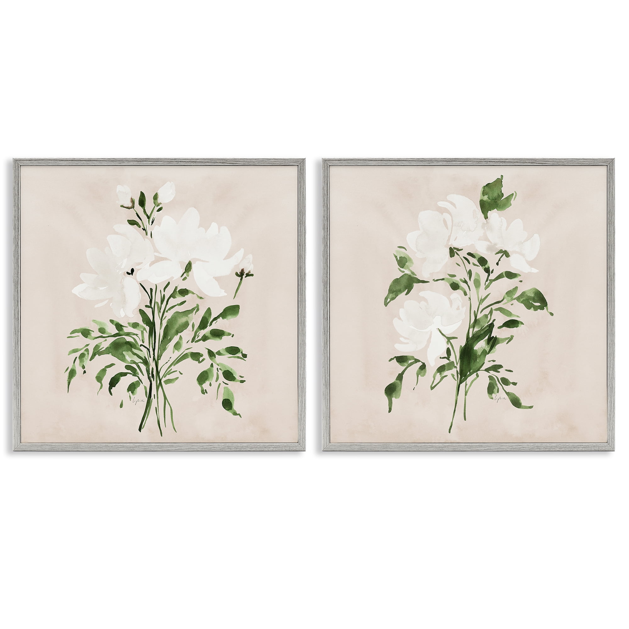 Stupell Industries White On Tan Botanicals 2 Piece Gray Framed Giclee Art Set, design by Lucille Price