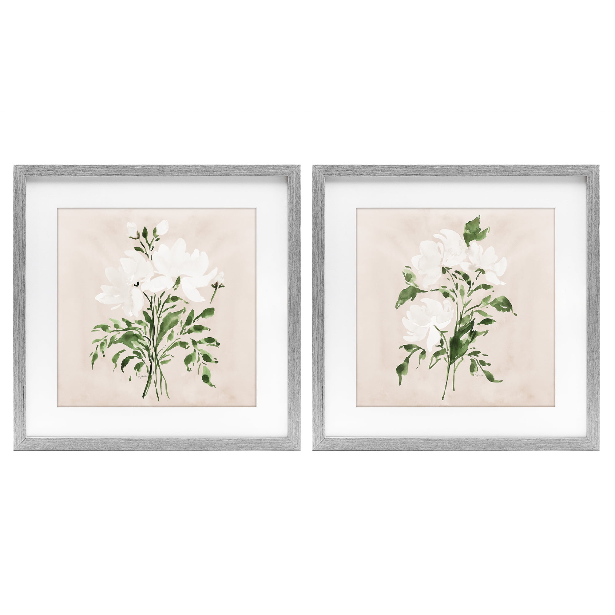 Stupell Industries White On Tan Botanicals 2 Piece Gray Framed Print Under Glass Set, design by Lucille Price