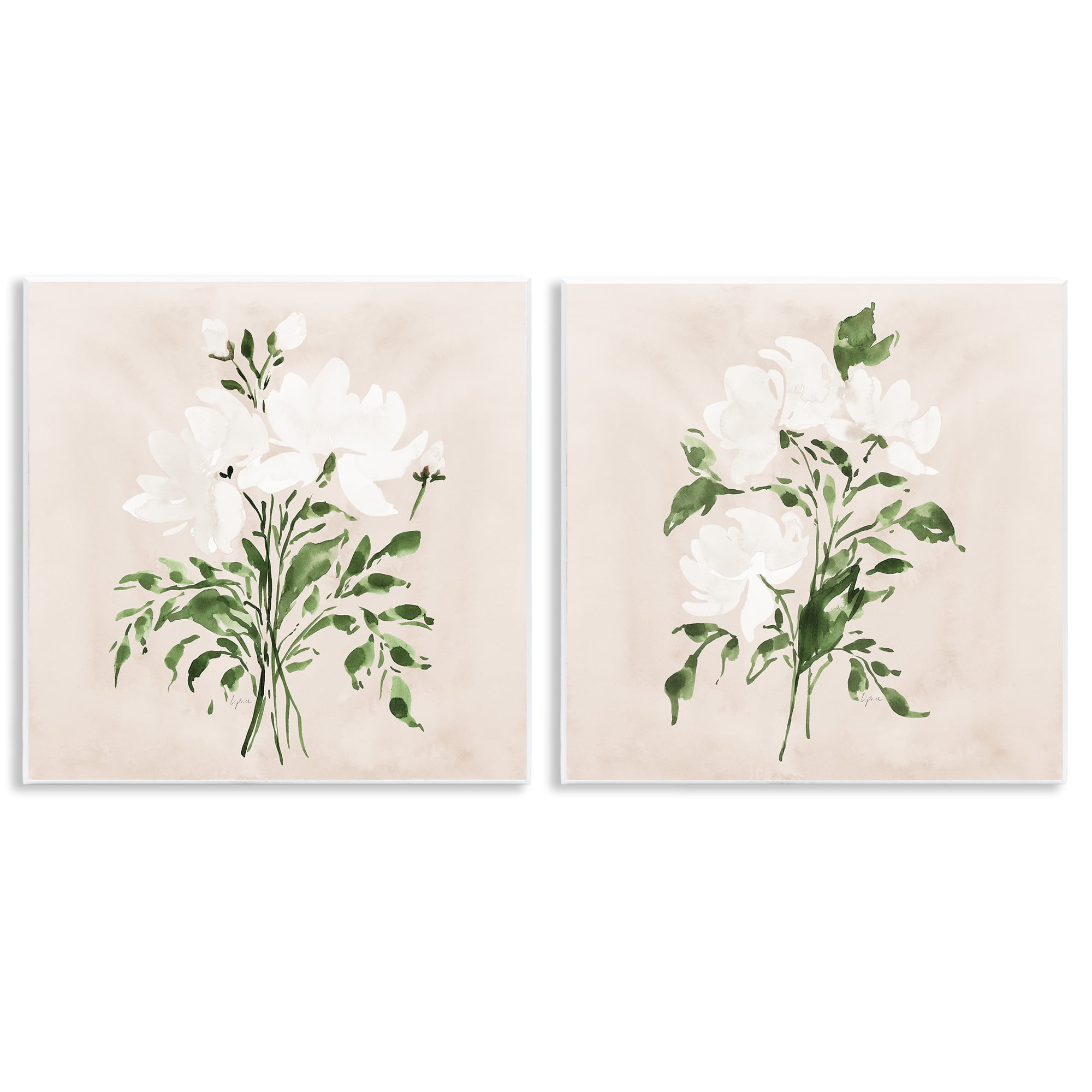 Stupell Industries White On Tan Botanicals 2 Piece Wall Plaque Art Set, design by Lucille Price
