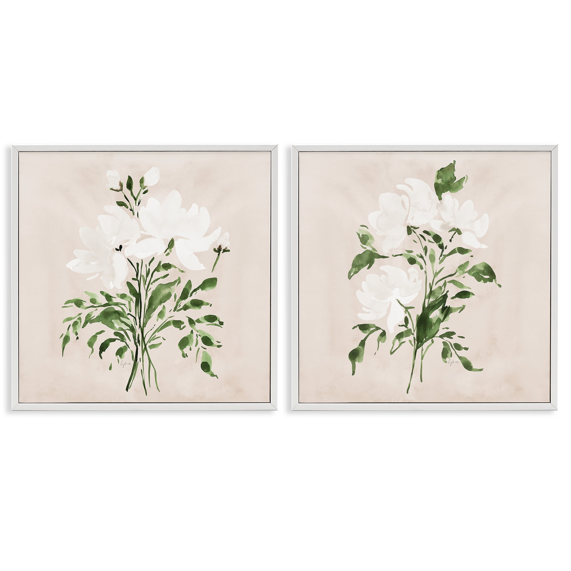 Stupell Industries White On Tan Botanicals 2 Piece White Framed Giclee Art Set, design by Lucille Price