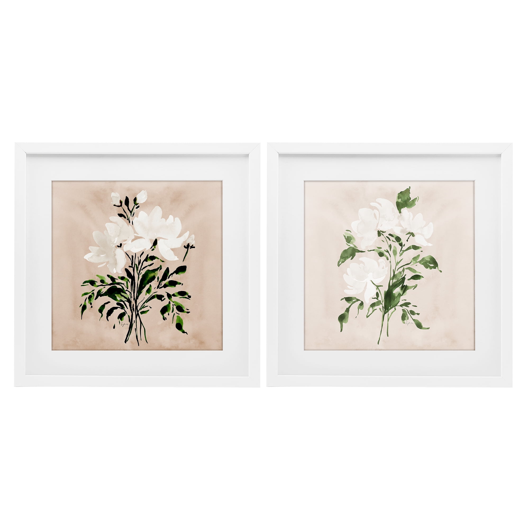 Stupell Industries White On Tan Botanicals 2 Piece White Framed Print Under Glass Set, design by Lucille Price