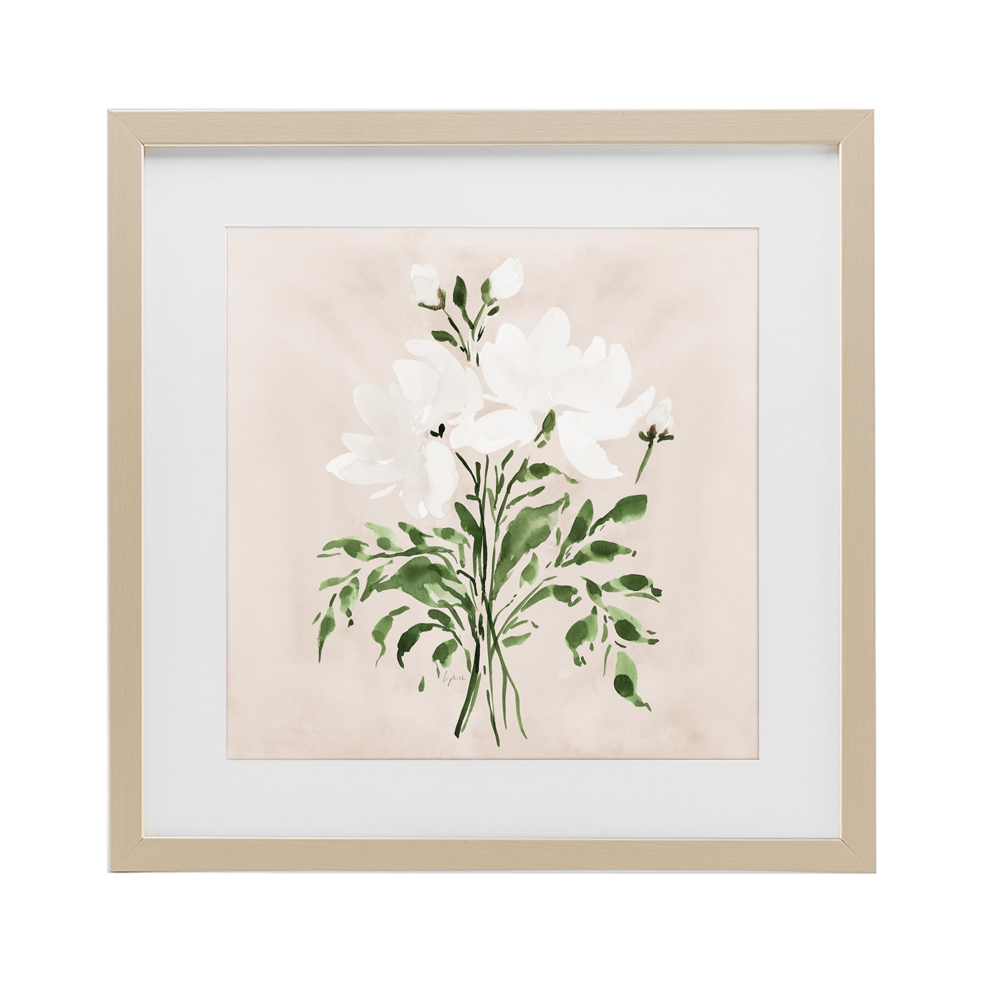 Stupell Industries White On Tan Floral Birch Framed Print Under Glass, design by Lucille Price