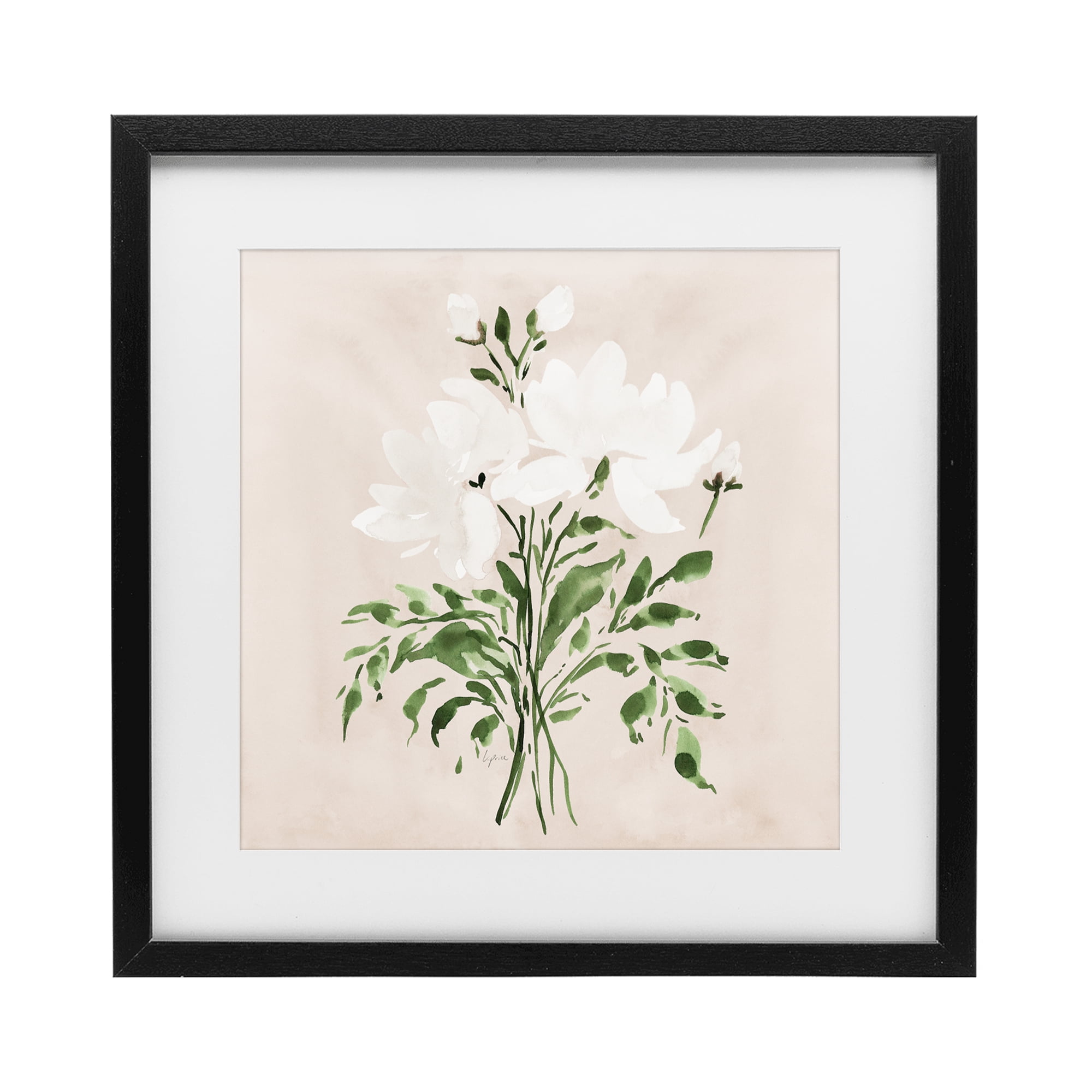 Stupell Industries White On Tan Floral Black Framed Print Under Glass, design by Lucille Price