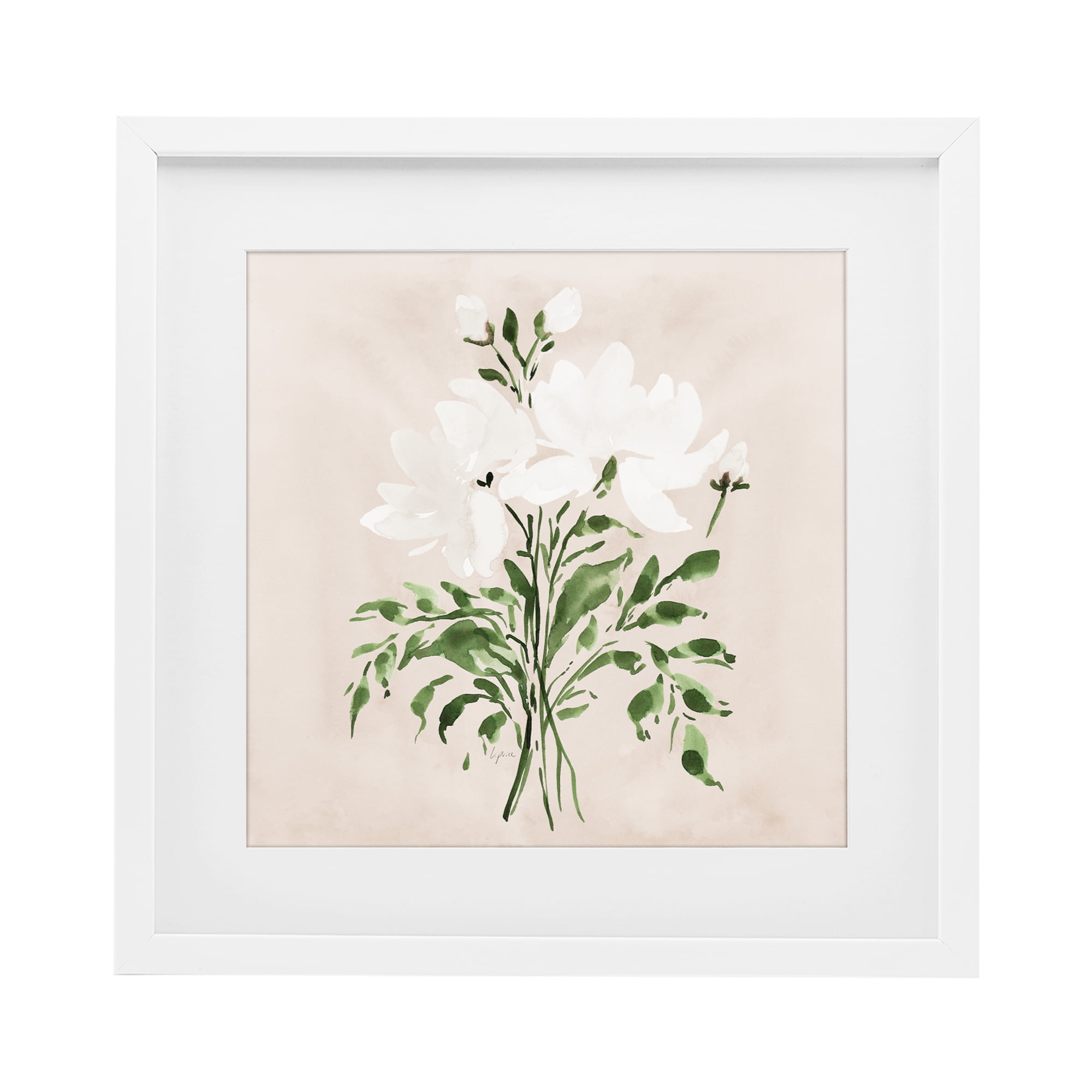 Stupell Industries White On Tan Floral White Framed Print Under Glass, design by Lucille Price
