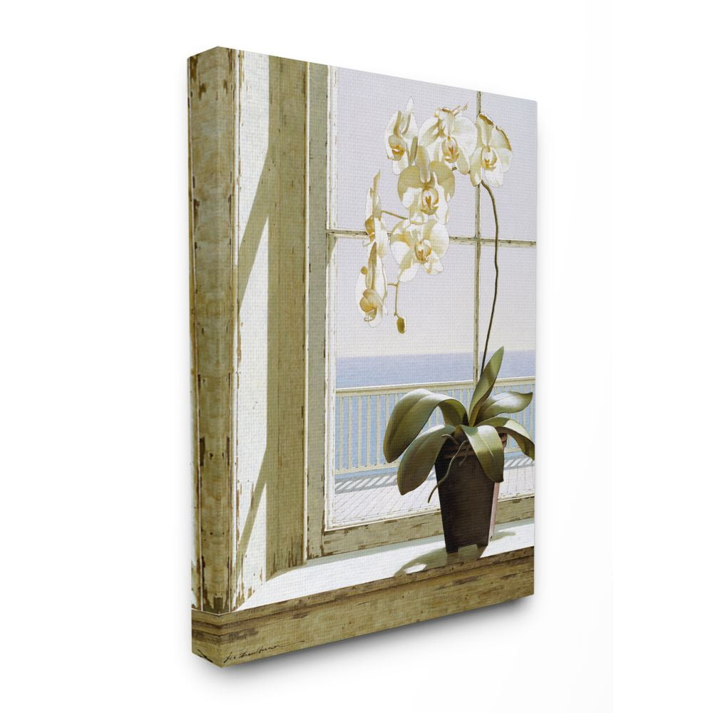 Stupell Industries White Orchid in Window Realistic Coastal Painting Canvas Wall Art Design by Zhen-Huan Lu, 16" x 20"