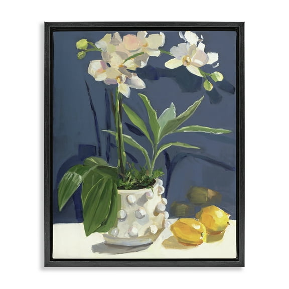 Stupell Industries White Orchids & Lemons Plants & Flowers Painting Black Floater Framed Canvas Art Print Wall Art, 17 x 21