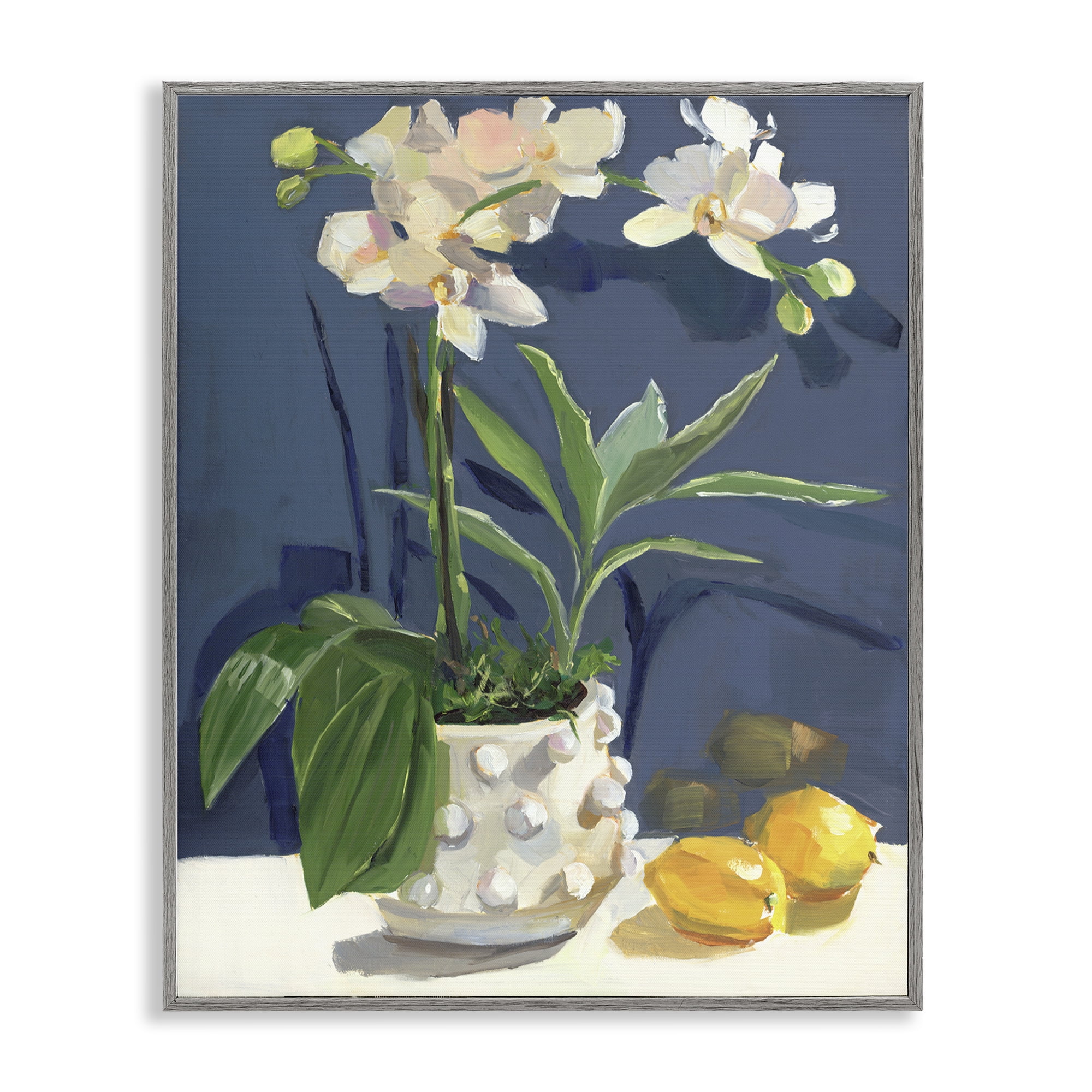 Stupell Industries White Orchids & Lemons Plants & Flowers Painting Gray Framed Art Print Wall Art, 16 x 20