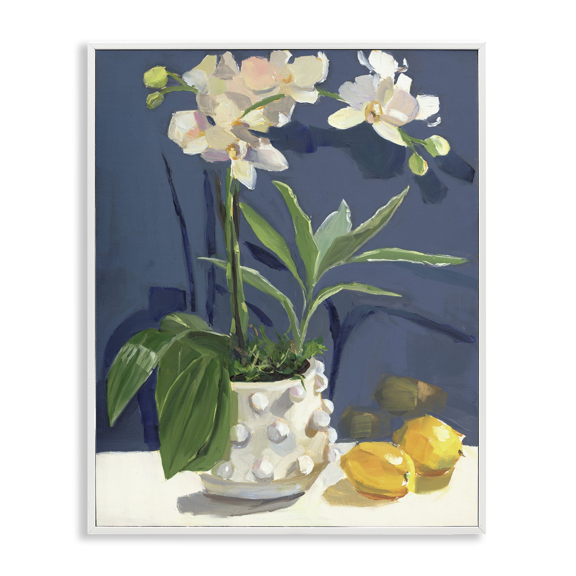 Stupell Industries White Orchids & Lemons Plants & Flowers Painting White Framed Art Print Wall Art, 11 x 14