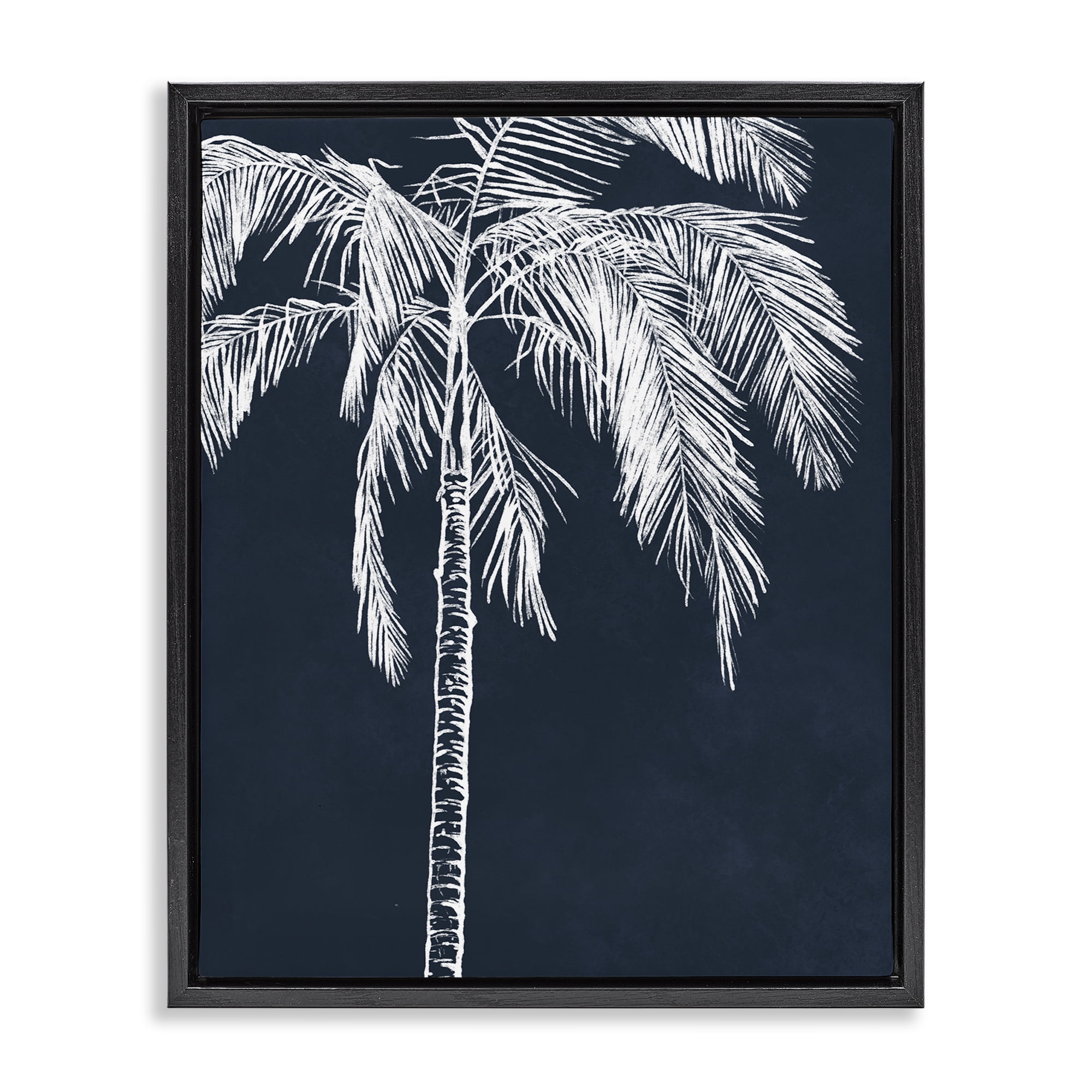 Stupell Industries White Outline Palm Tree Plants & Flowers Painting Black Floater Framed Canvas Art Print Wall Art, 25 x 31