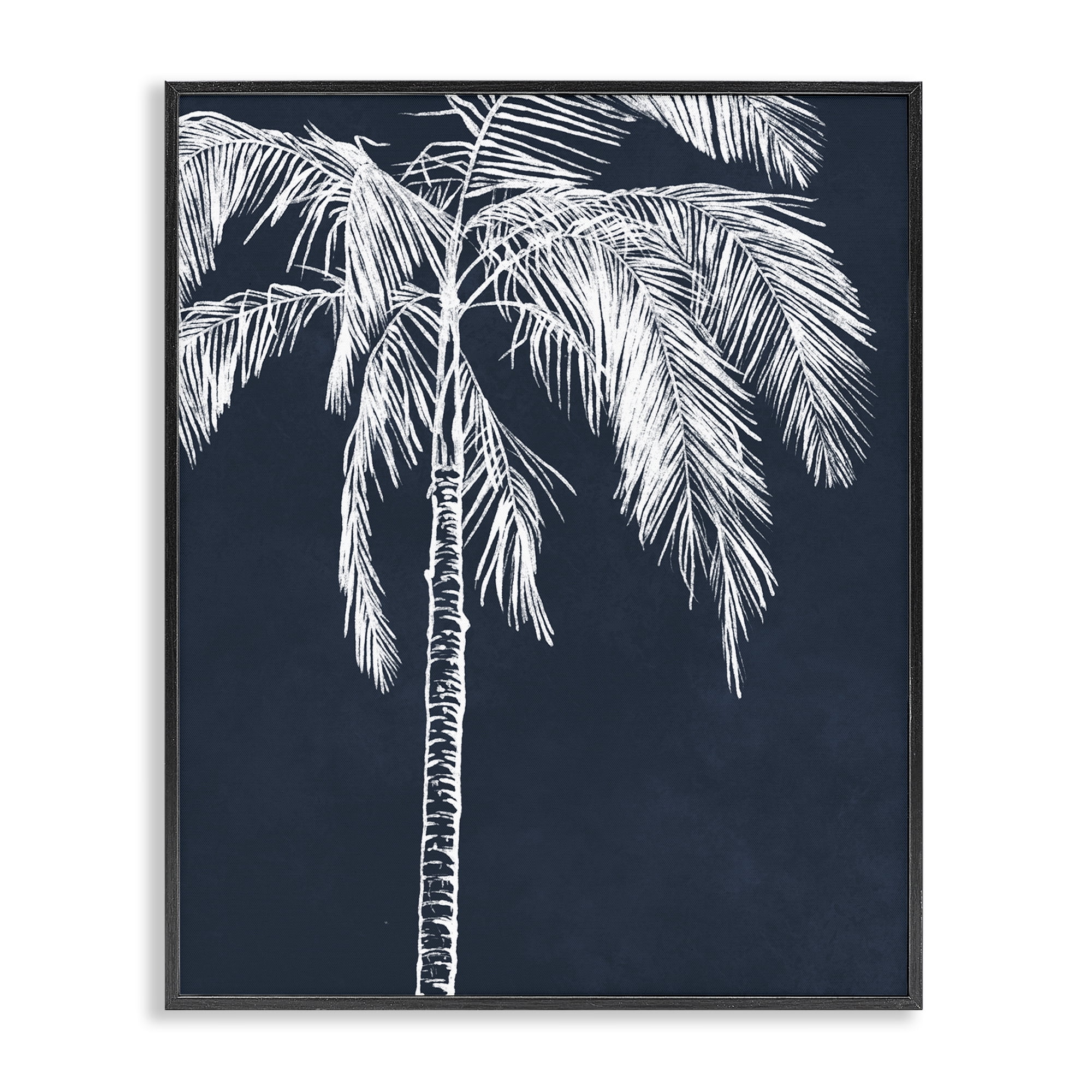 Stupell Industries White Outline Palm Tree Plants & Flowers Painting Black Framed Art Print Wall Art, 16 x 20