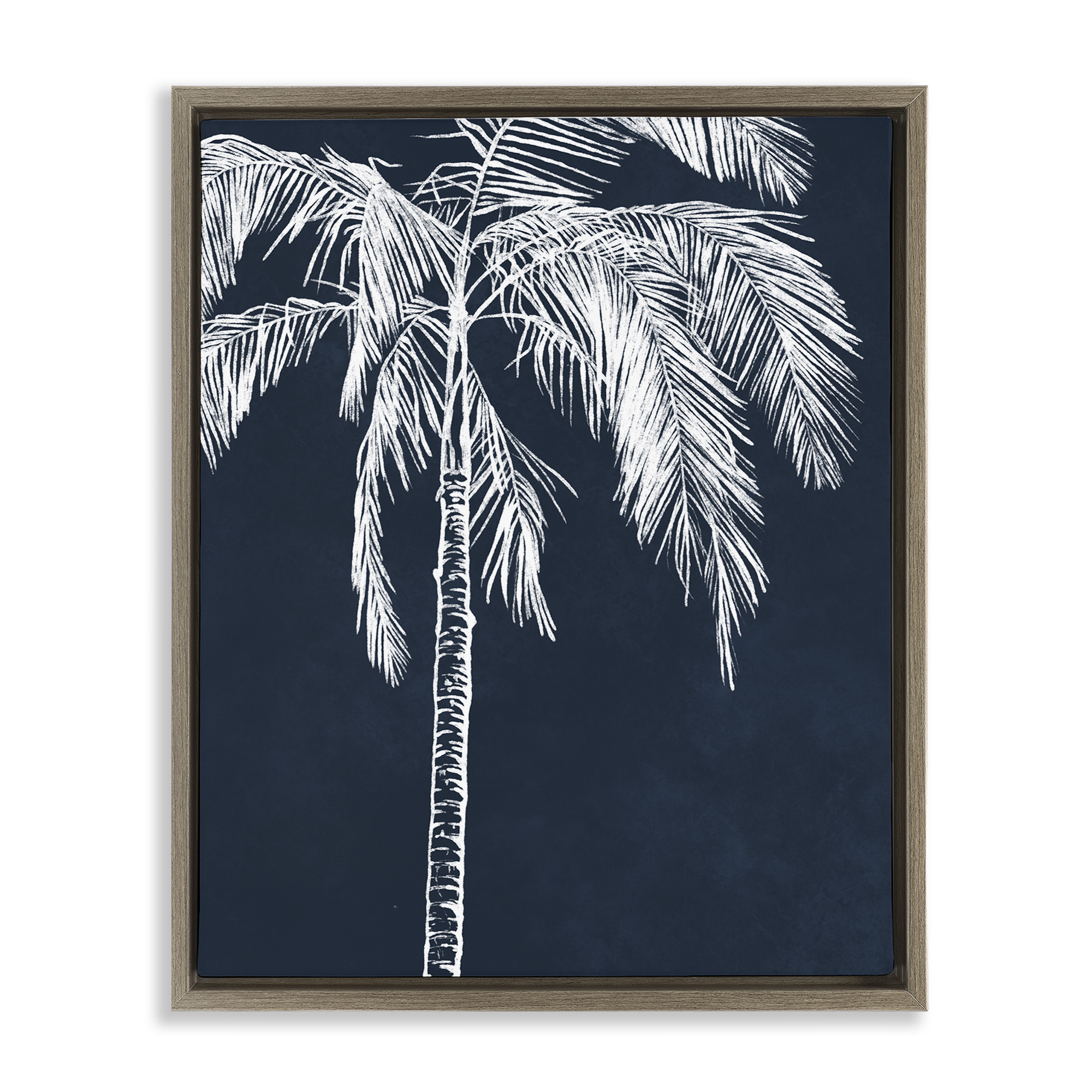 Stupell Industries White Outline Palm Tree Plants & Flowers Painting Brown Floater Framed Canvas Art Print Wall Art, 17 x 21