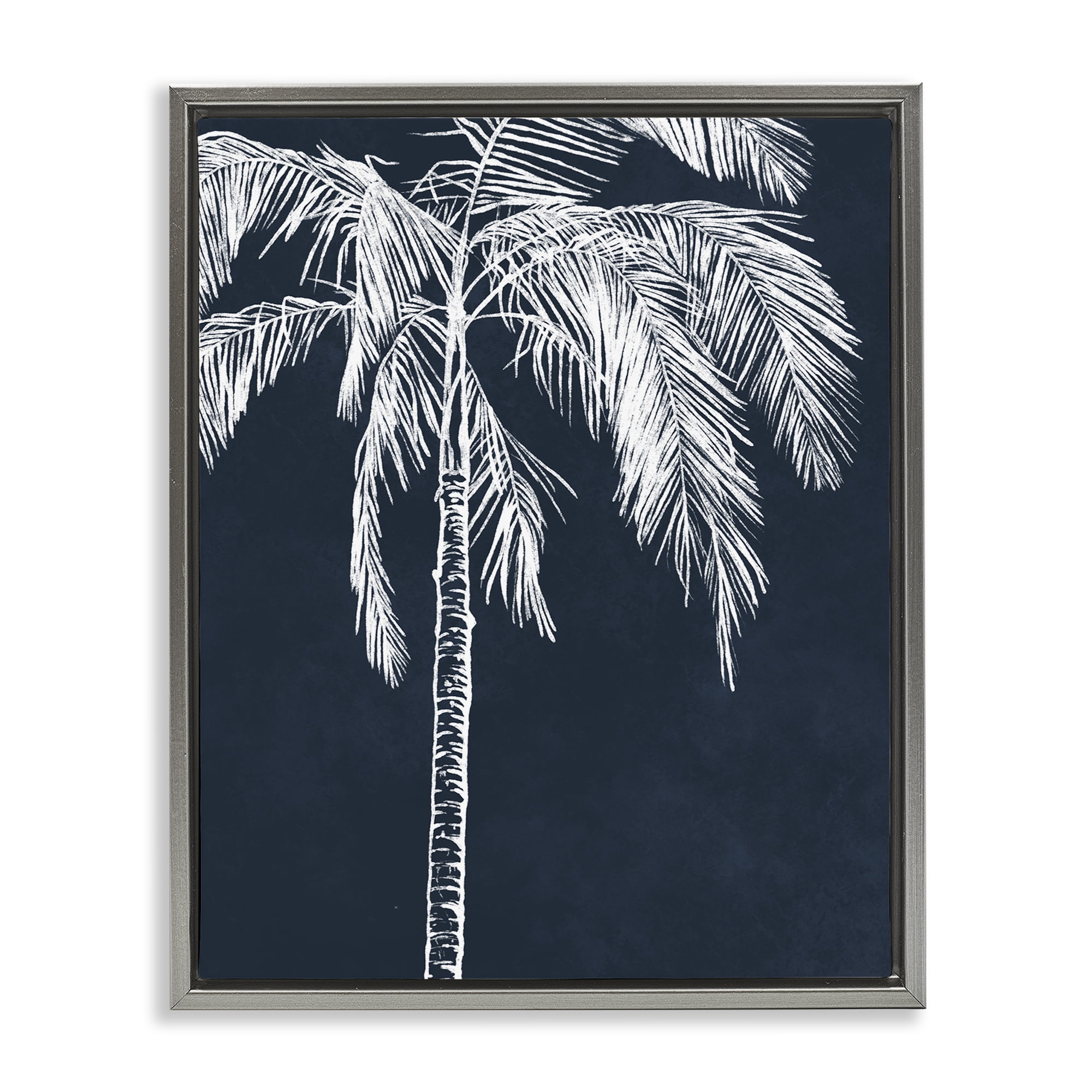 Stupell Industries White Outline Palm Tree Plants & Flowers Painting Gray Floater Framed Canvas Art Print Wall Art, 25 x 31