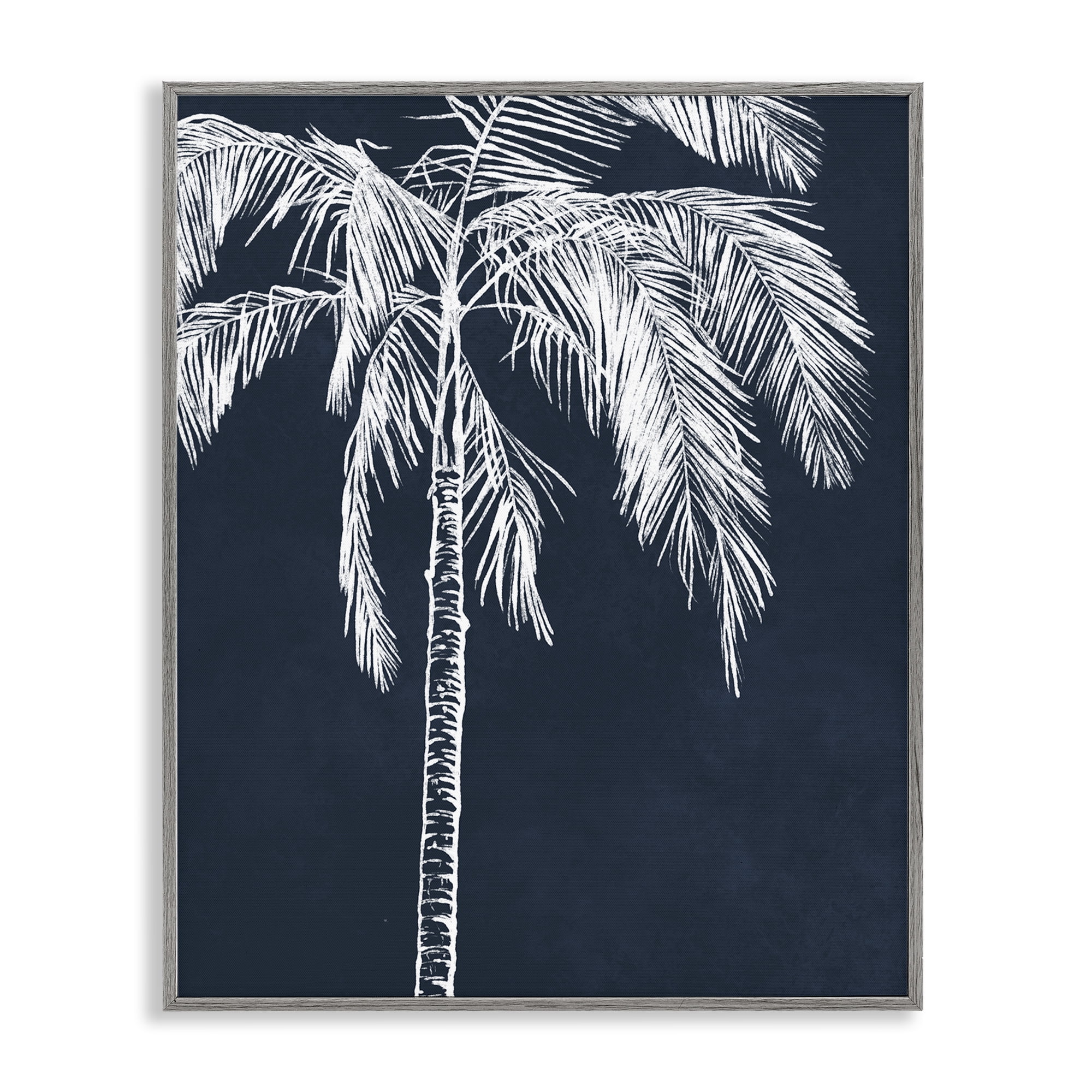 Stupell Industries White Outline Palm Tree Plants & Flowers Painting Gray Framed Art Print Wall Art, 11 x 14