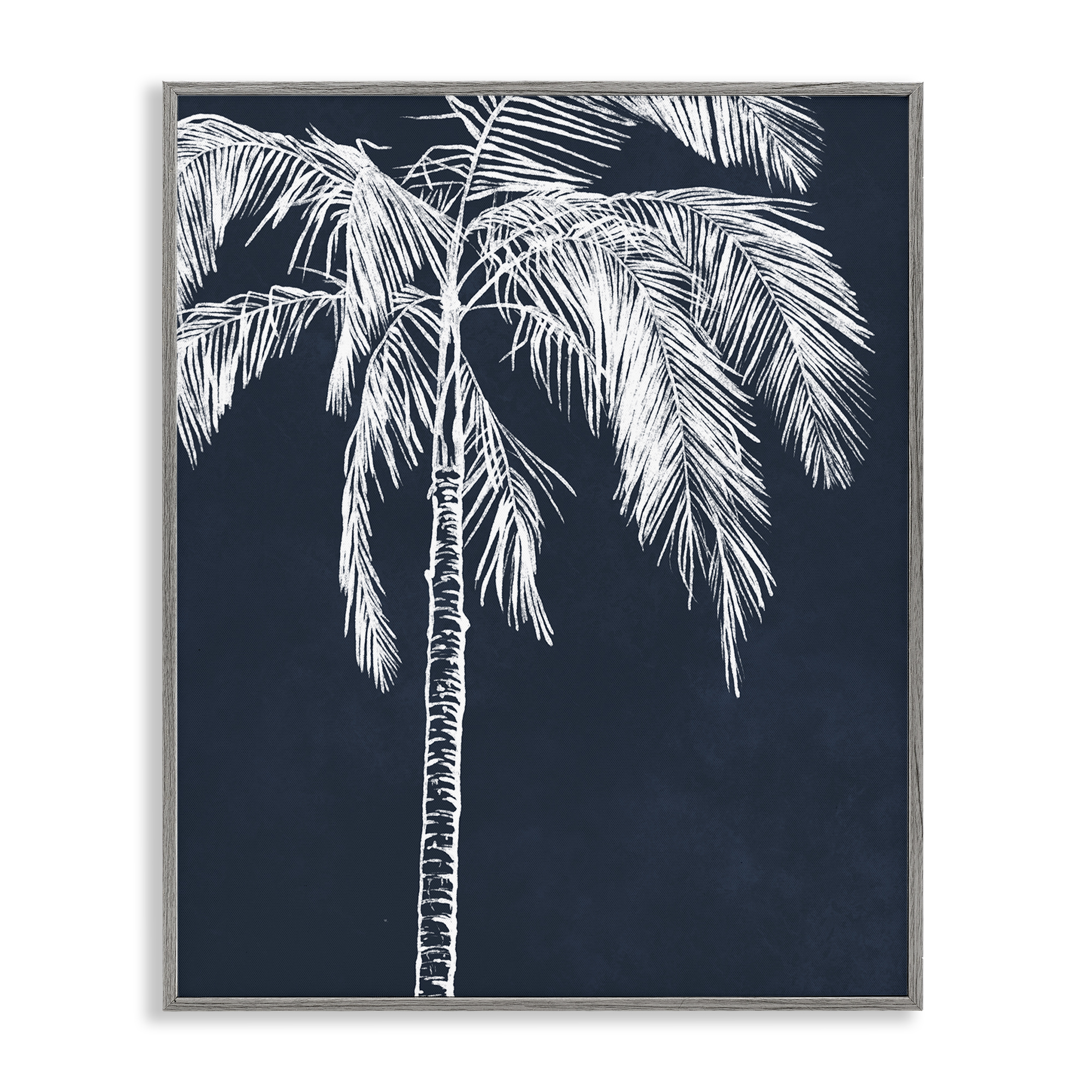 Stupell Industries White Outline Palm Tree Plants & Flowers Painting Gray Framed Art Print Wall Art, 16 x 20