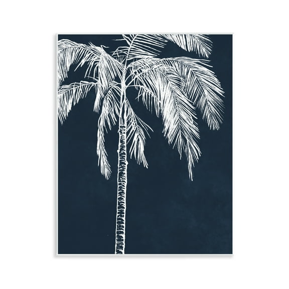 Stupell Industries White Outline Palm Tree Plants & Flowers Painting Unframed Art Print Wall Art, 11 x 14