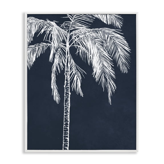 Stupell Industries White Outline Palm Tree Plants & Flowers Painting White Framed Art Print Wall Art, 16 x 20