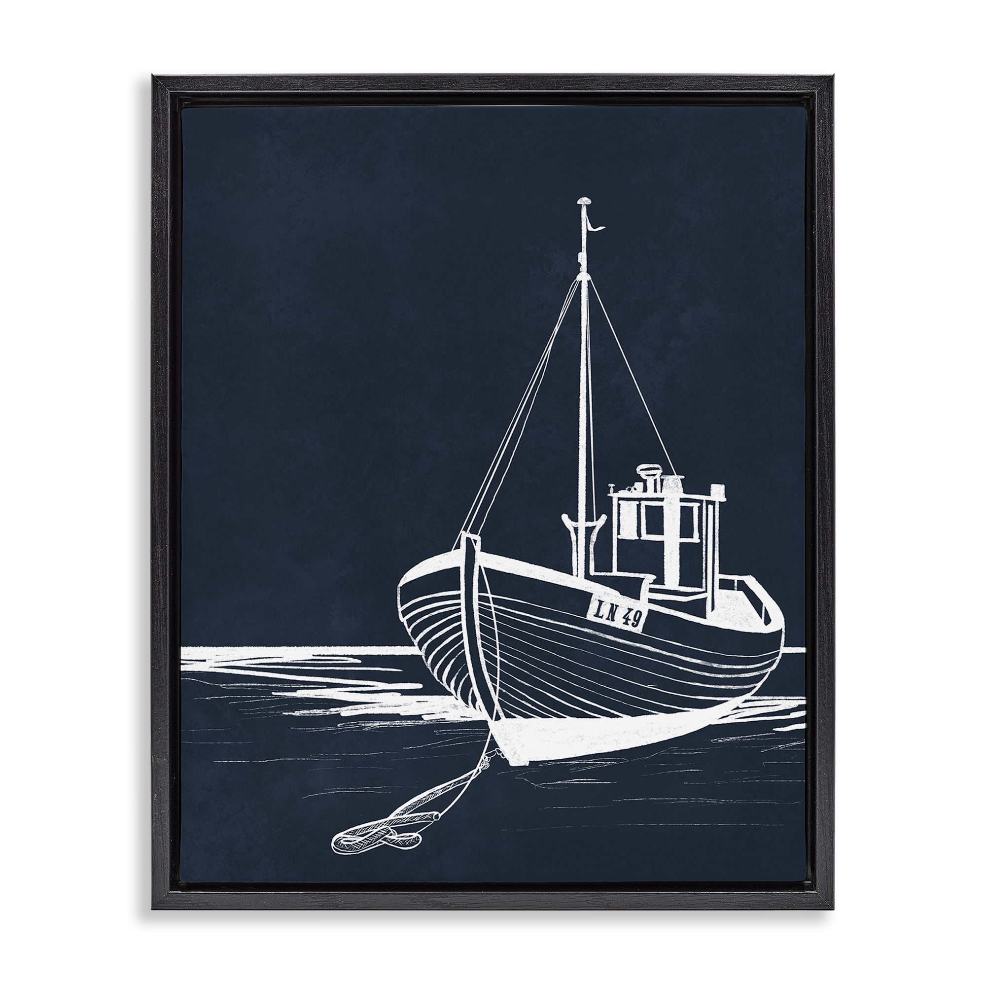 Stupell Industries White Outline Sailboat Transportation Painting Black Floater Framed Canvas Art Print Wall Art, 25 x 31