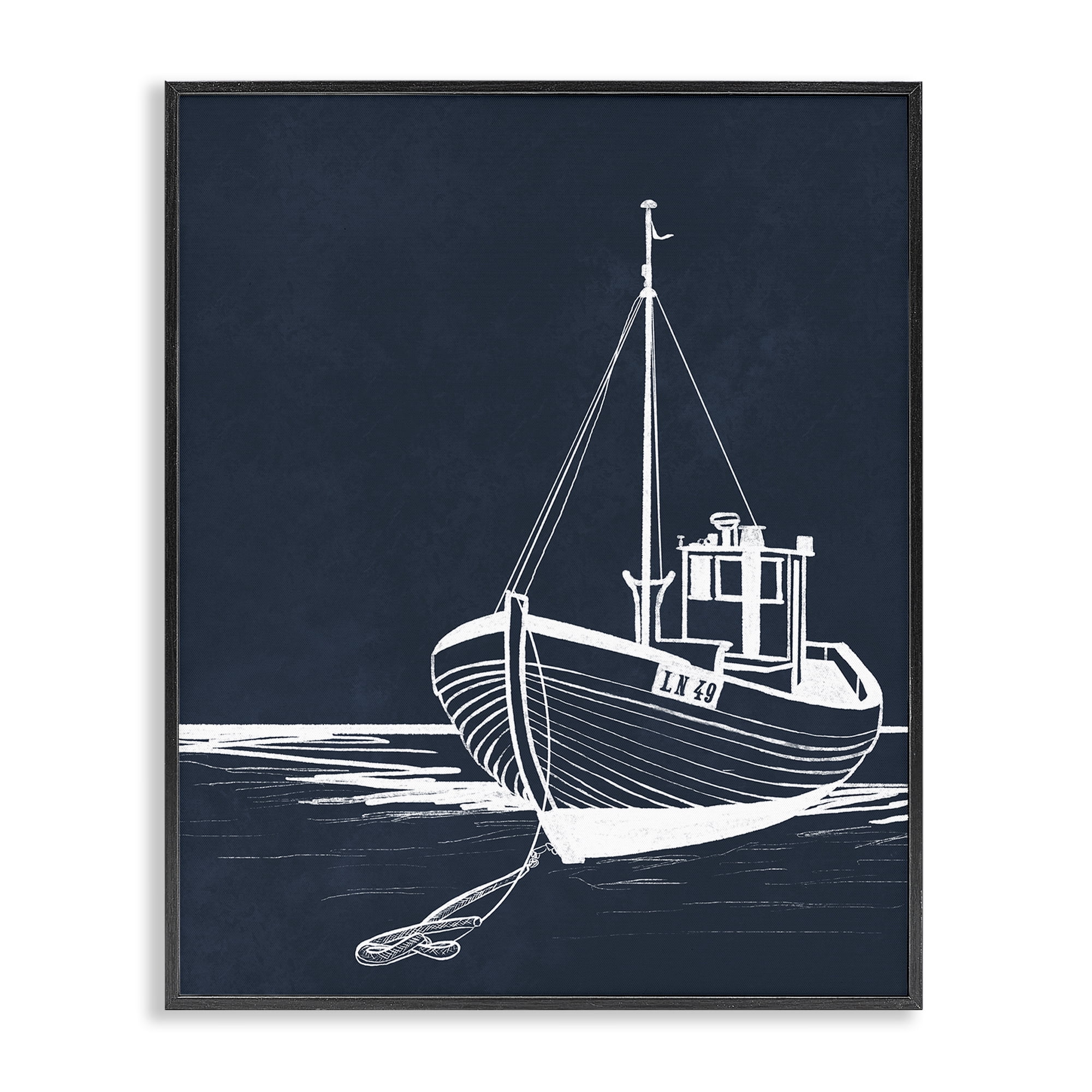Stupell Industries White Outline Sailboat Transportation Painting Black Framed Art Print Wall Art, 24 x 30