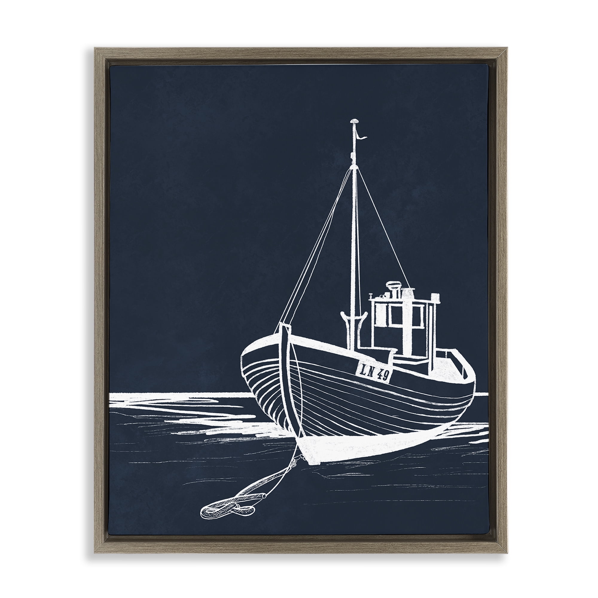 Stupell Industries White Outline Sailboat Transportation Painting Brown Floater Framed Canvas Art Print Wall Art, 17 x 21