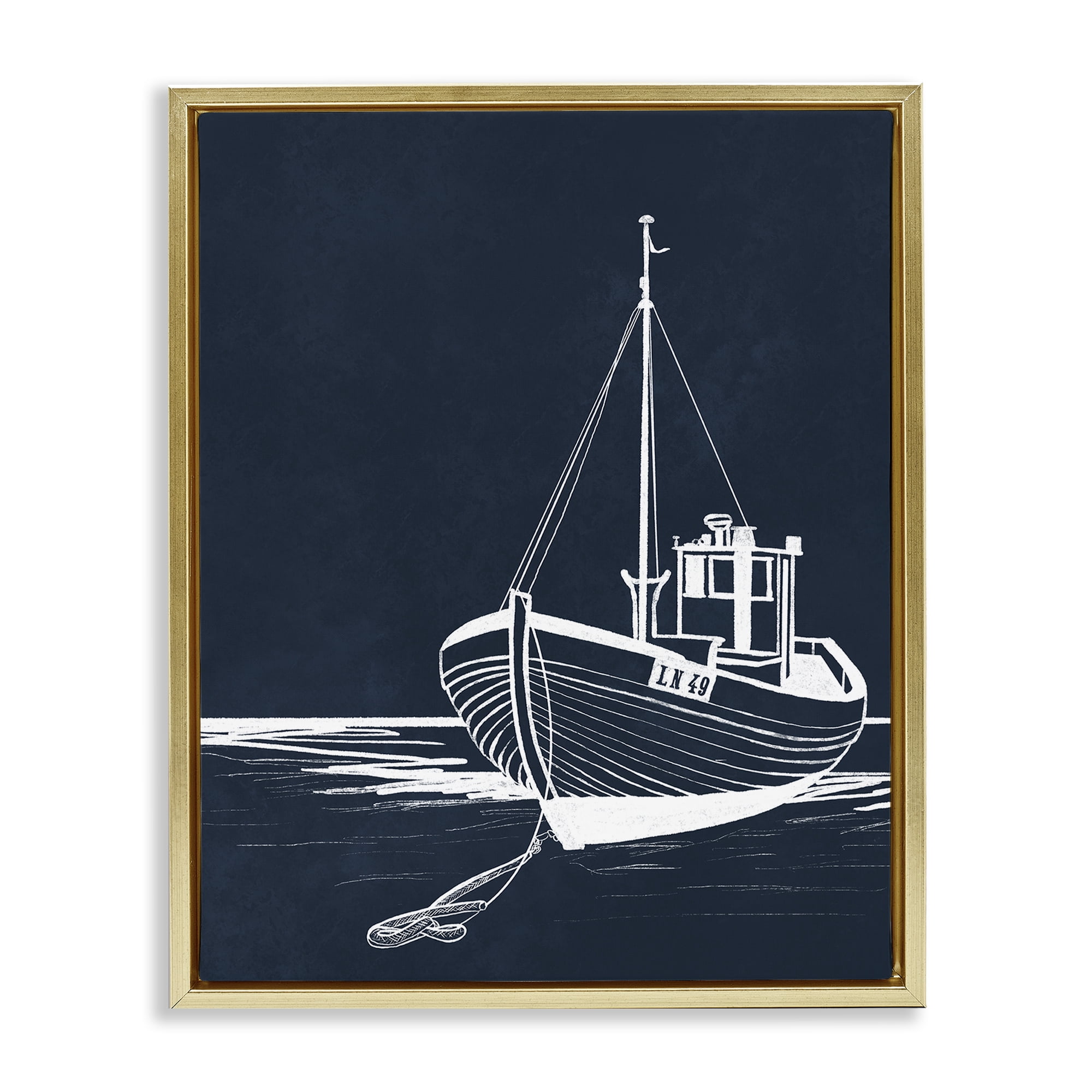 Stupell Industries White Outline Sailboat Transportation Painting Gold Floater Framed Canvas Art Print Wall Art, 25 x 31