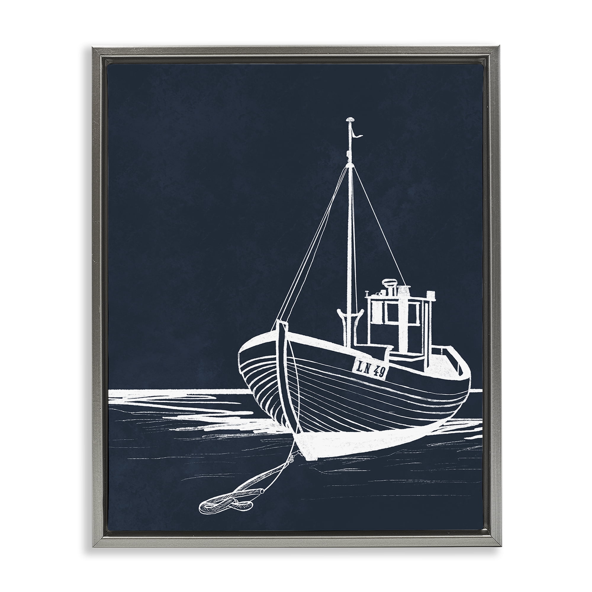 Stupell Industries White Outline Sailboat Transportation Painting Gray Floater Framed Canvas Art Print Wall Art, 17 x 21