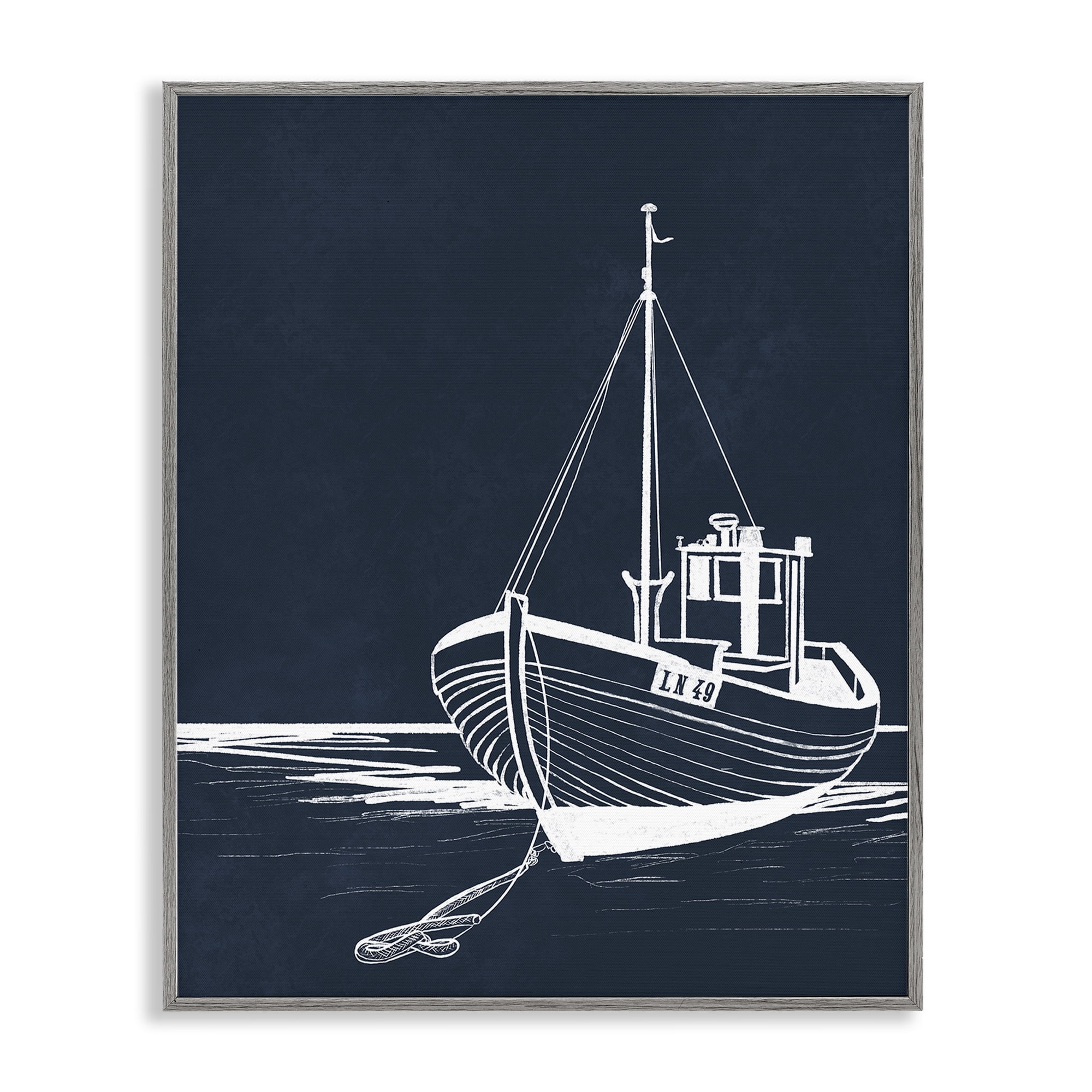 Stupell Industries White Outline Sailboat Transportation Painting Gray Framed Art Print Wall Art, 24 x 30