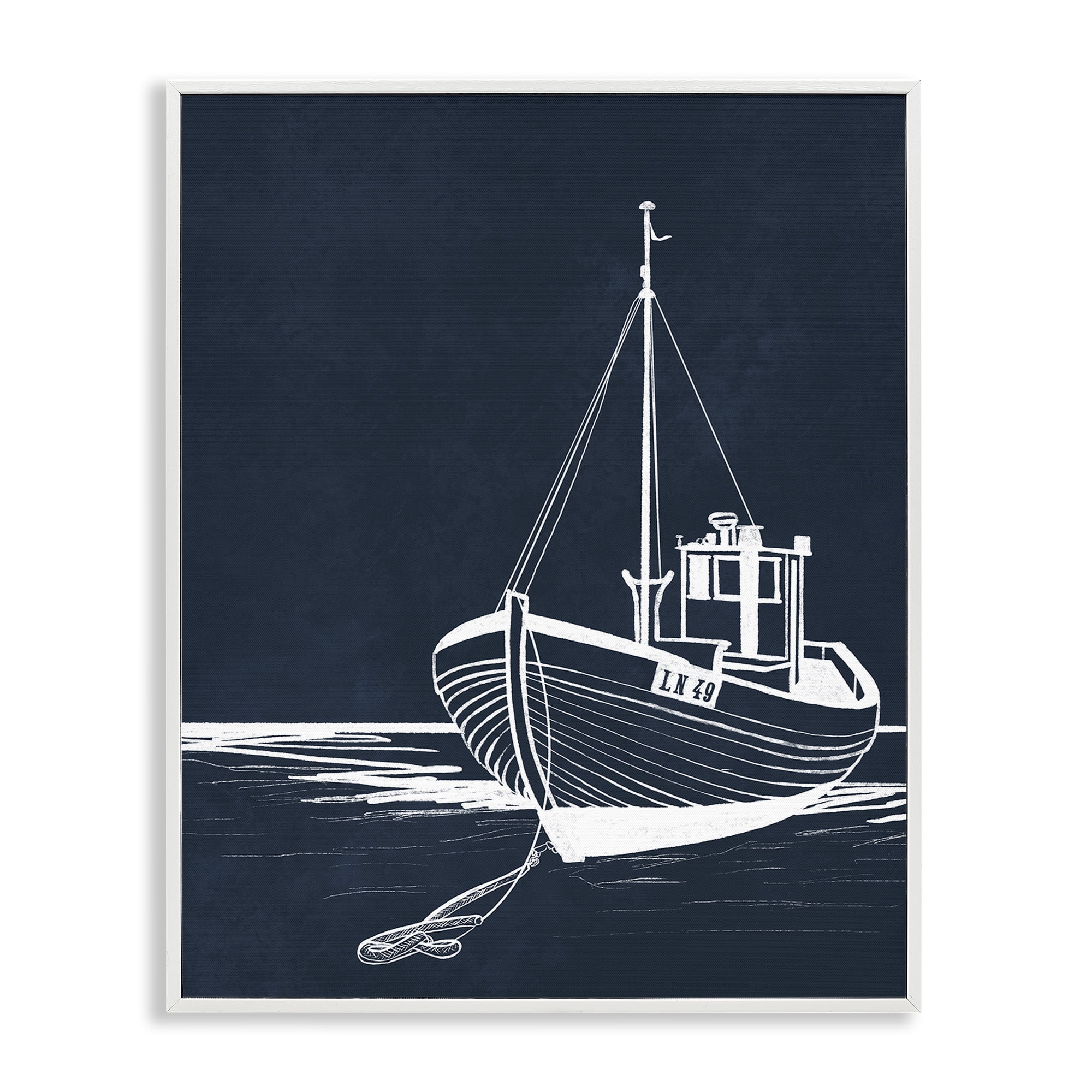 Stupell Industries White Outline Sailboat Transportation Painting White Framed Art Print Wall Art, 24 x 30