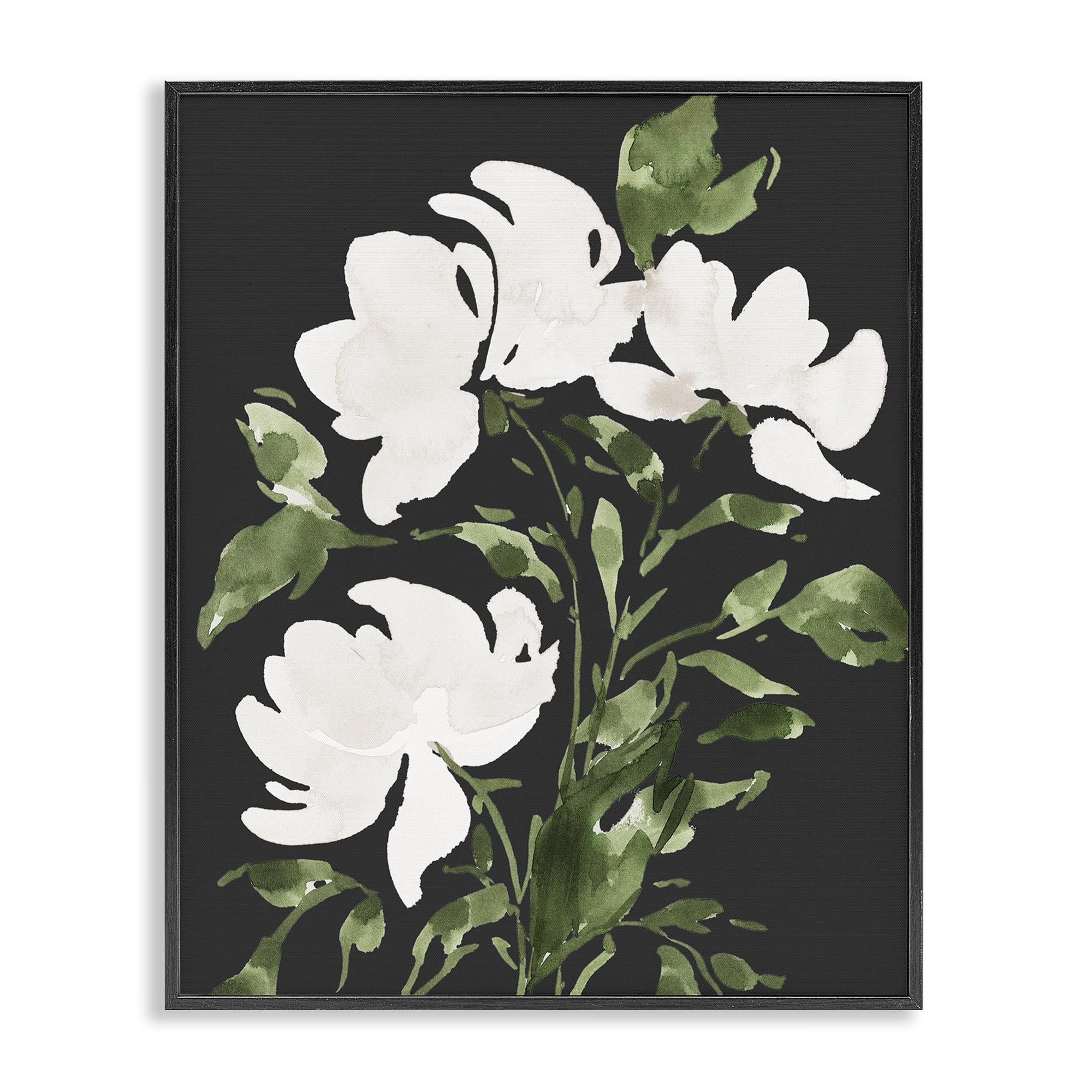 Stupell Industries White Over Black Floral Black Framed Giclee Art, design by Lucille Price