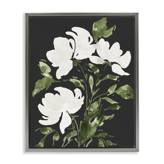 Stupell Industries Transitional White Over Black Floral Gray Floating Frame Canvas Art, 25 x 31, by Lucille Price
