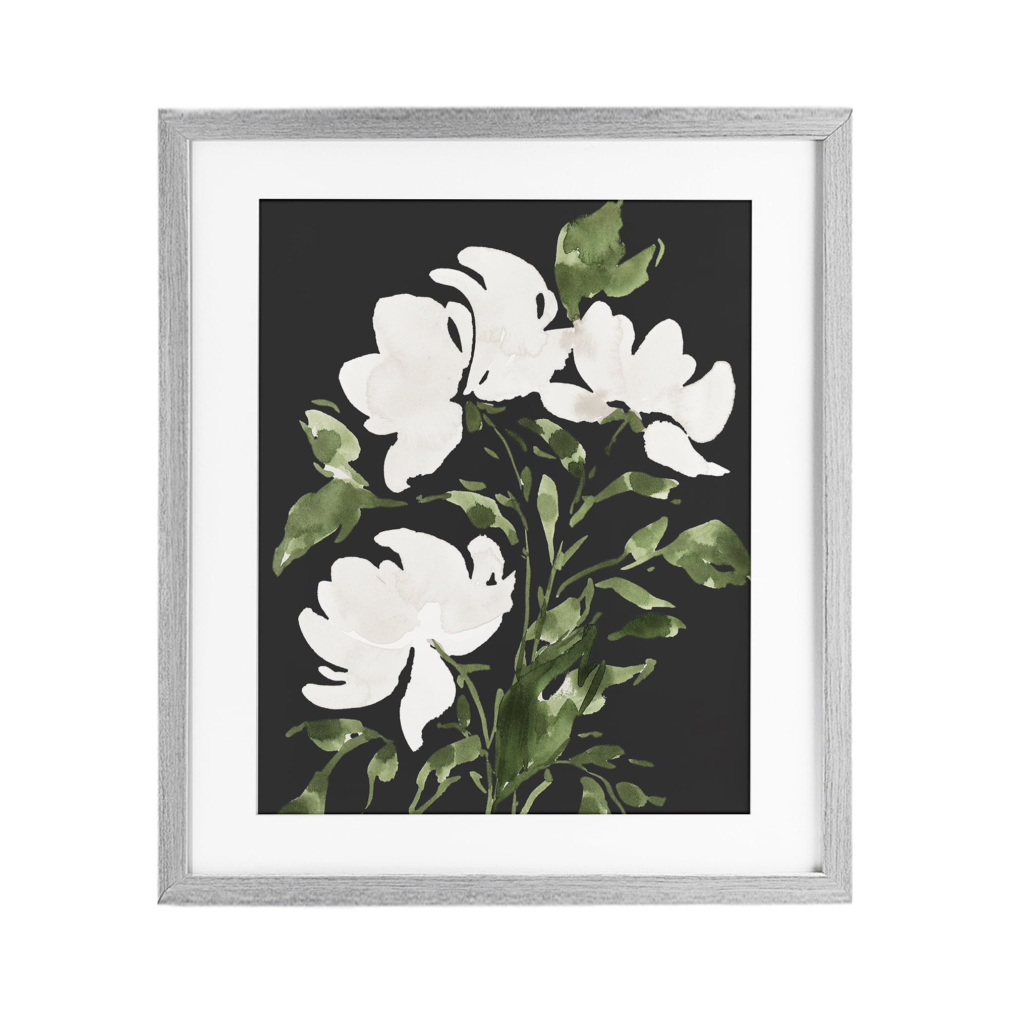 Stupell Industries White Over Black Floral Gray Framed Print Under Glass, design by Lucille Price