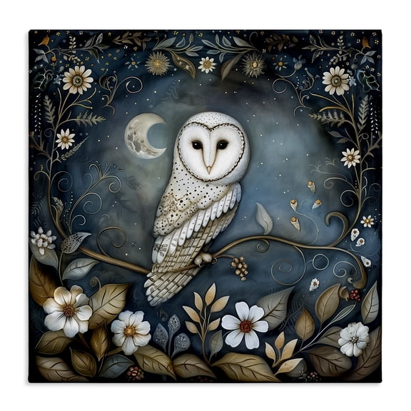 Stupell Industries White Owl Forest Scene Animals Painting Wrapped Canvas Art Print Wall Art, 30 x 30