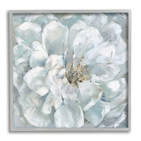Stupell Industries White Painted Blossom Botanical & Floral Painting Gray Framed Art Print Wall Art, 12 x 12