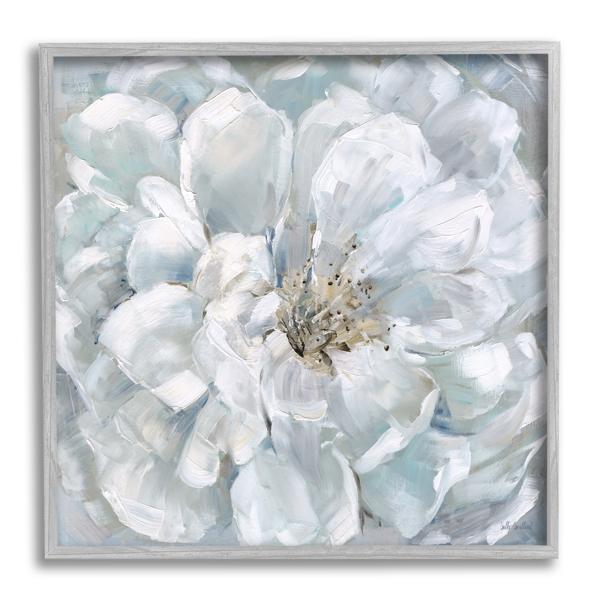 Stupell Industries White Painted Blossom Botanical & Floral Painting Gray Framed Art Print Wall Art, 24 x 24