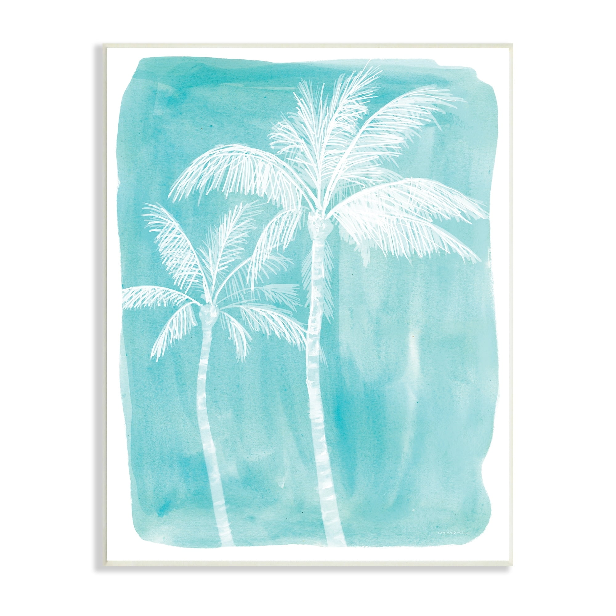Stupell Industries White Palm Tree Beach Blue Tropic Painting,13 x 19, Design by Kamdon Kreations