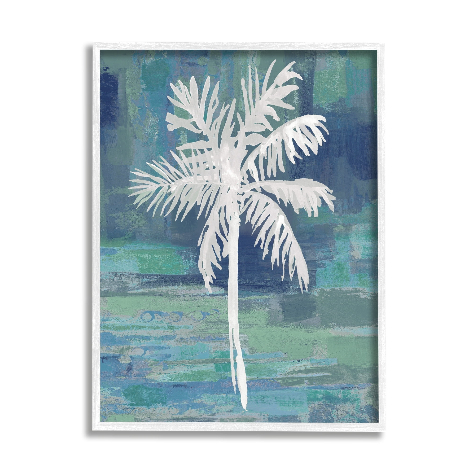 Stupell Industries White Palm Tree Leaves Abstract Green Background Framed Wall Art, 11 x 14, Design by Kristen Dew