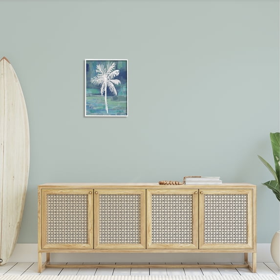 Stupell Industries White Palm Tree Leaves Abstract Green Background Framed Wall Art, 16 x 20, Design by Kristen Dew