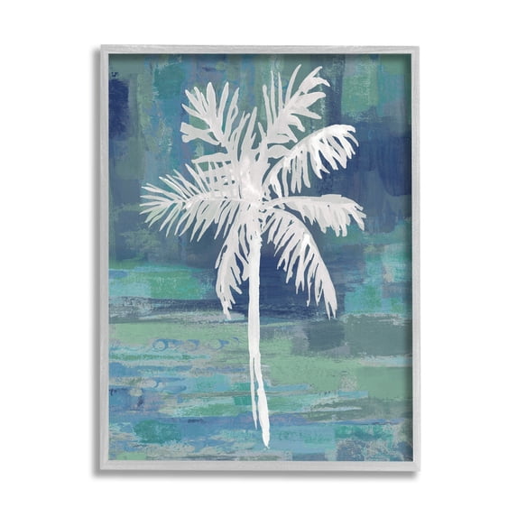 Stupell Industries White Palm Tree Leaves Abstract Green Background Framed Wall Art, 24 x 30, Design by Kristen Dew