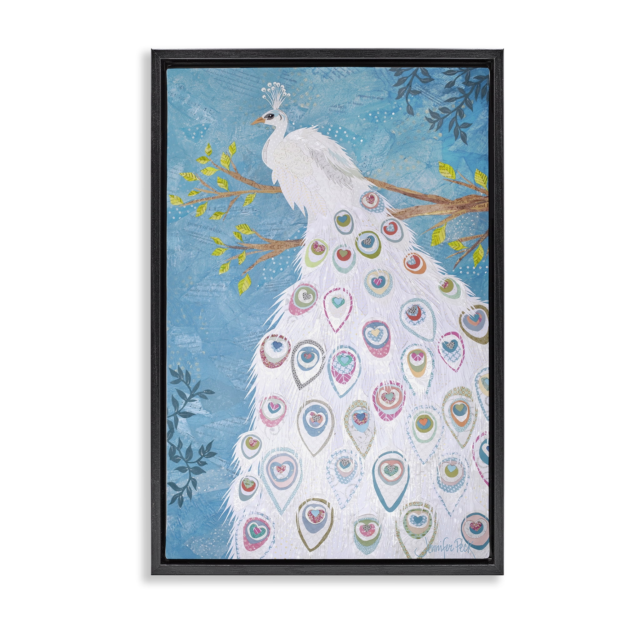 Stupell Industries White Patterned Peacock Animals & Insects Painting Black Floater Framed Canvas Art Print Wall Art, 17 x 25