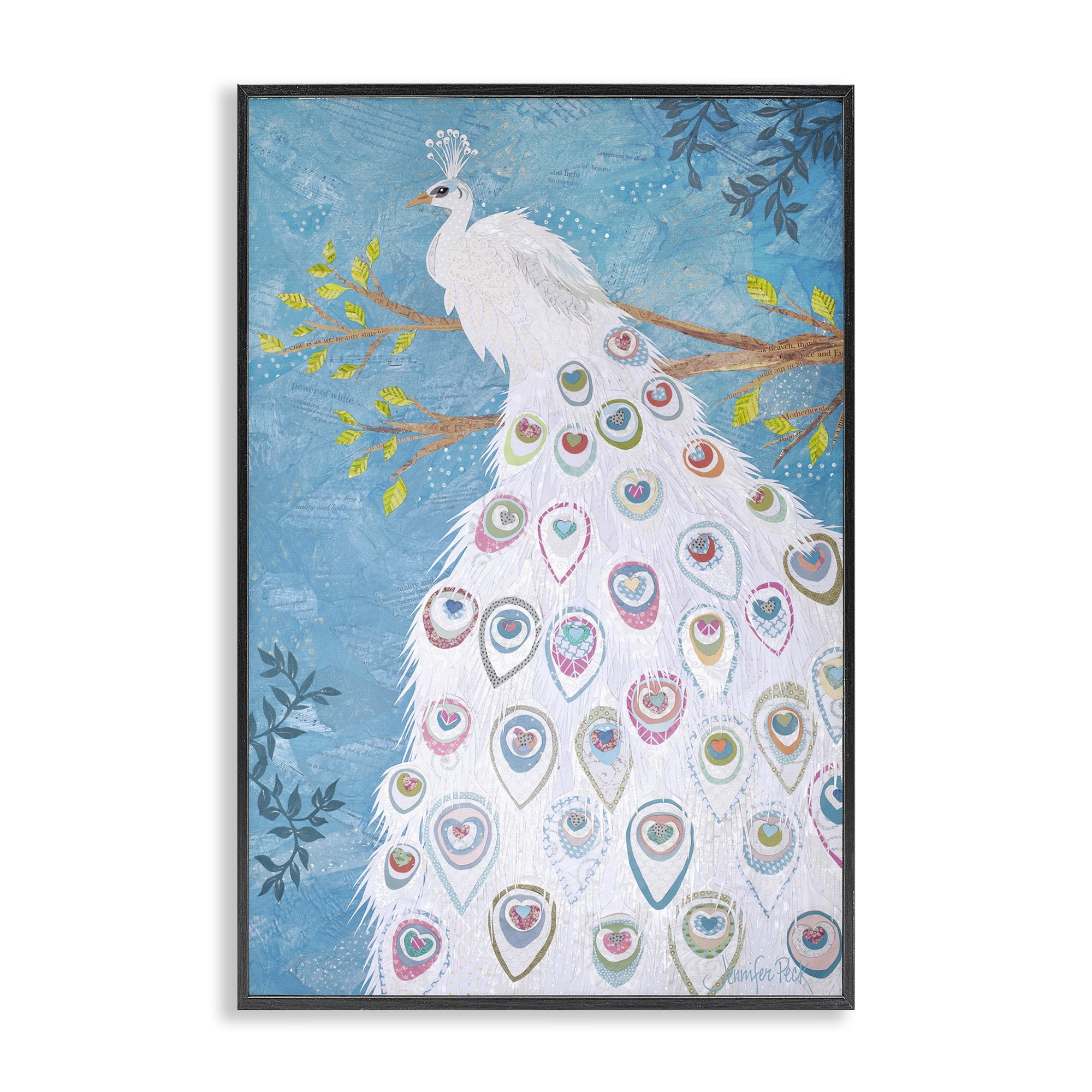 Stupell Industries White Patterned Peacock Animals & Insects Painting Black Framed Art Print Wall Art, 12 x 18