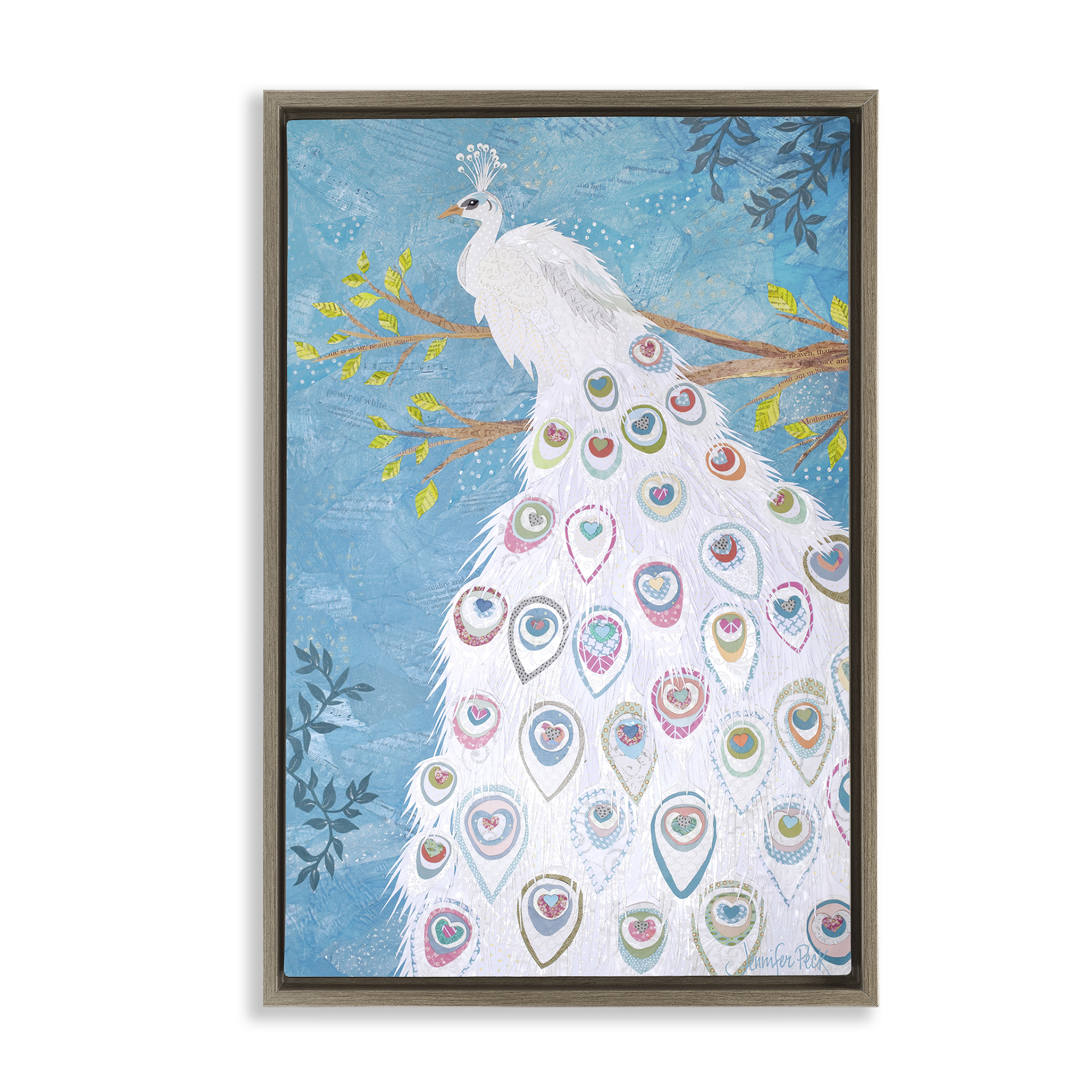 Stupell Industries White Patterned Peacock Animals & Insects Painting Brown Floater Framed Canvas Art Print Wall Art, 21 x 31