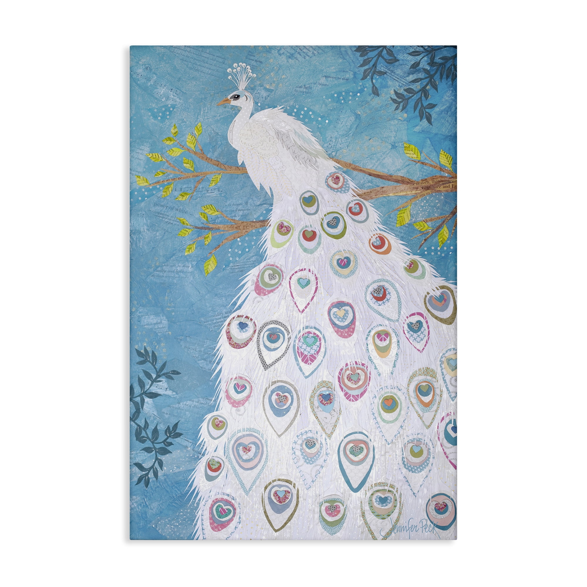 Stupell Industries White Patterned Peacock Animals & Insects Painting Gallery Wrapped Canvas Art Print Wall Art, 24 x 36