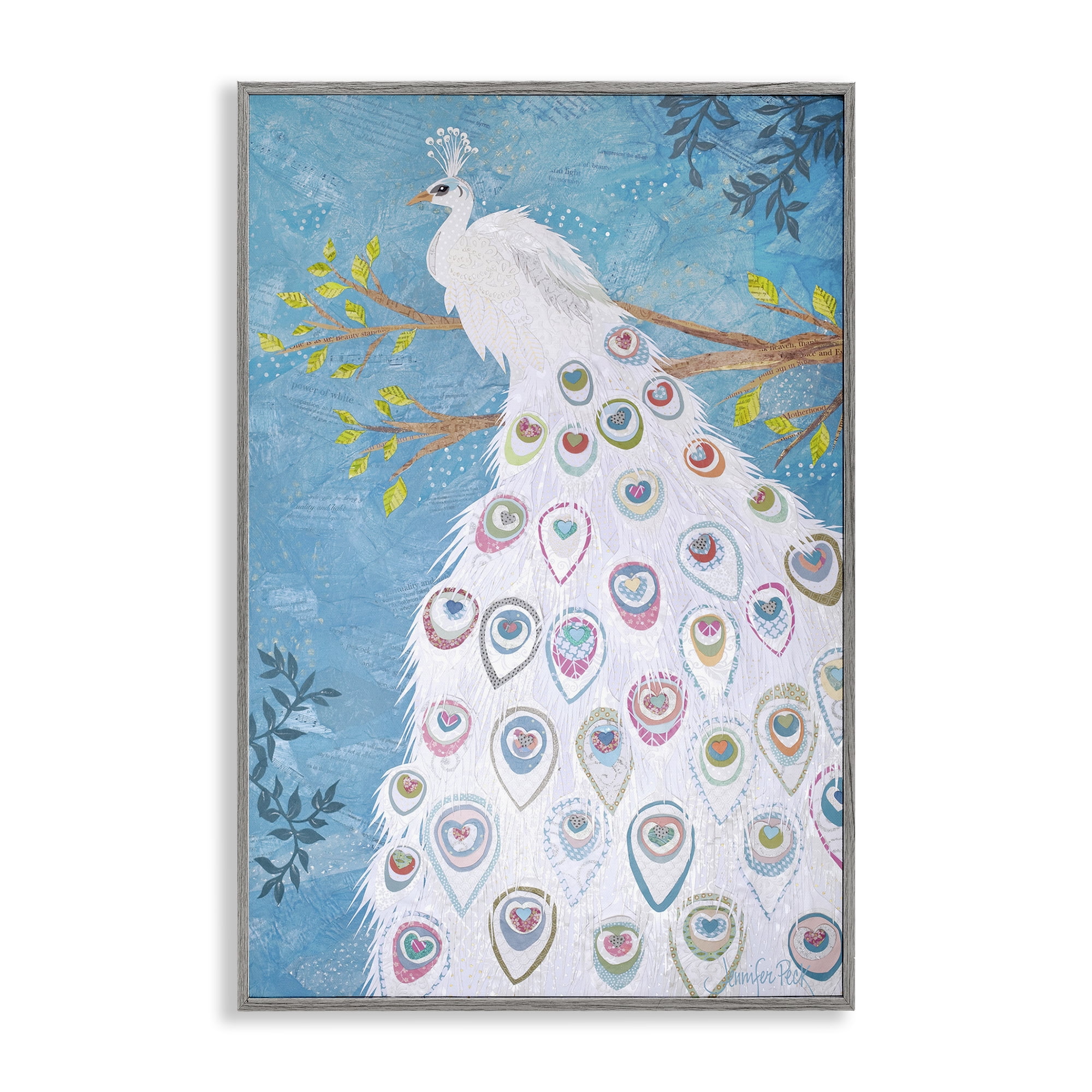 Stupell Industries White Patterned Peacock Animals & Insects Painting Gray Framed Art Print Wall Art, 20 x 30