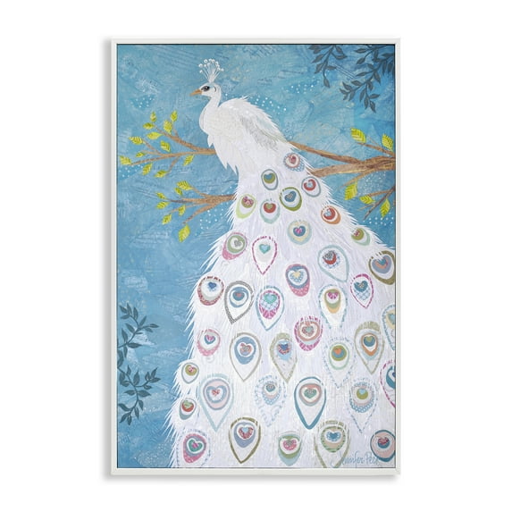 Stupell Industries White Patterned Peacock Animals & Insects Painting White Framed Art Print Wall Art, 20 x 30