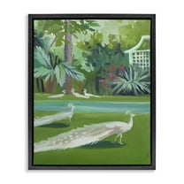 Stupell Industries White Peacocks Scene Landscape & Nature Painting Black Floater Framed Canvas Art Print Wall Art, 17 x 21